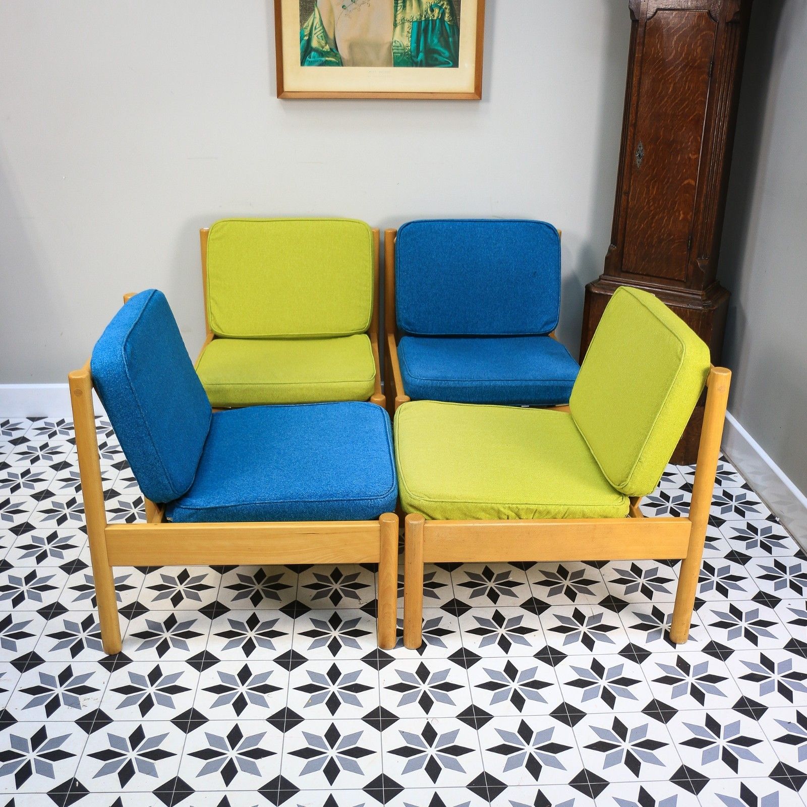 Ercol 747 Modular Lounge Chairs Set Of 4 In Teal And Green. photo 749.0