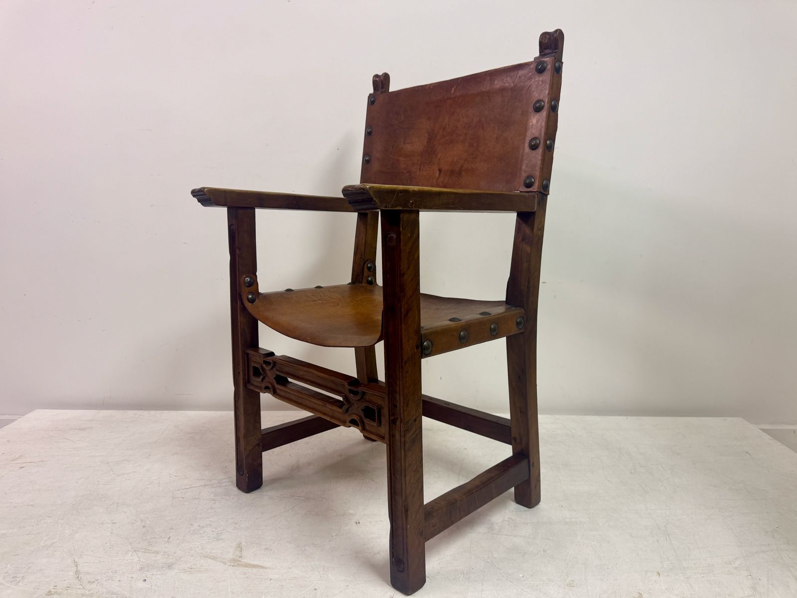 Mid 20th Century Spanish Walnut And Leather  Armchair photo 575.0