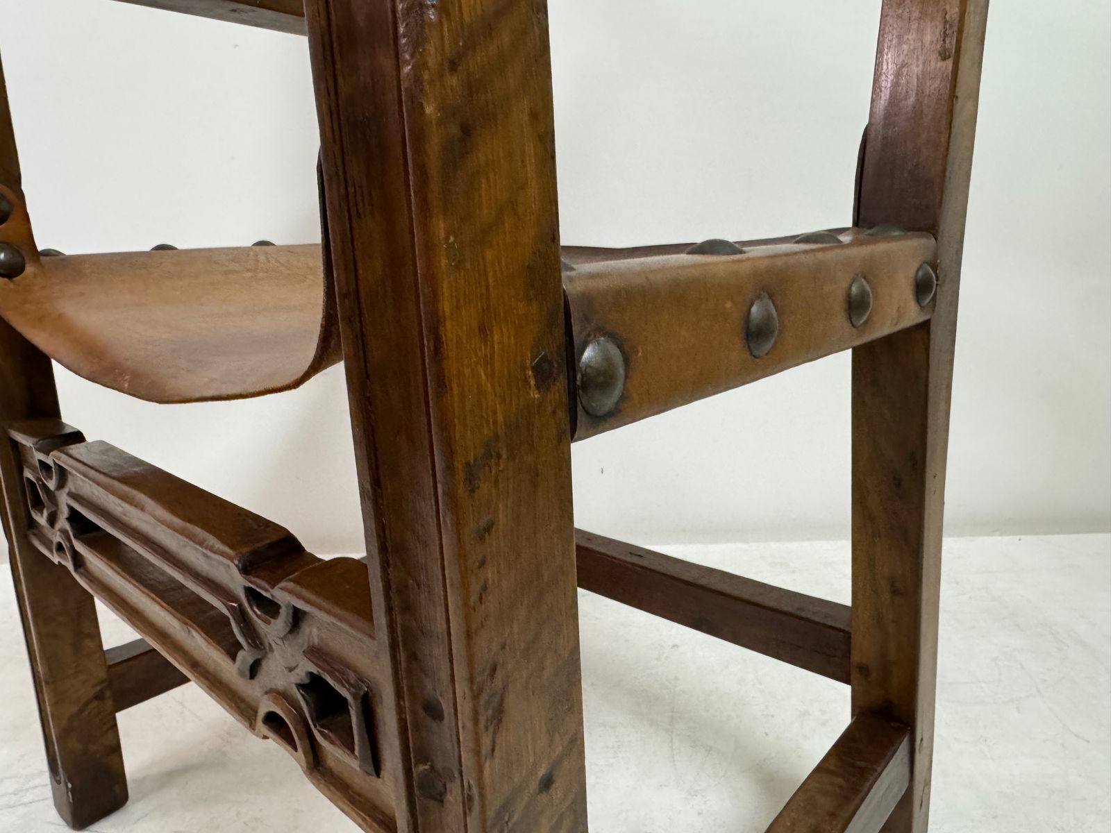 Mid 20th Century Spanish Walnut And Leather  Armchair photo buy