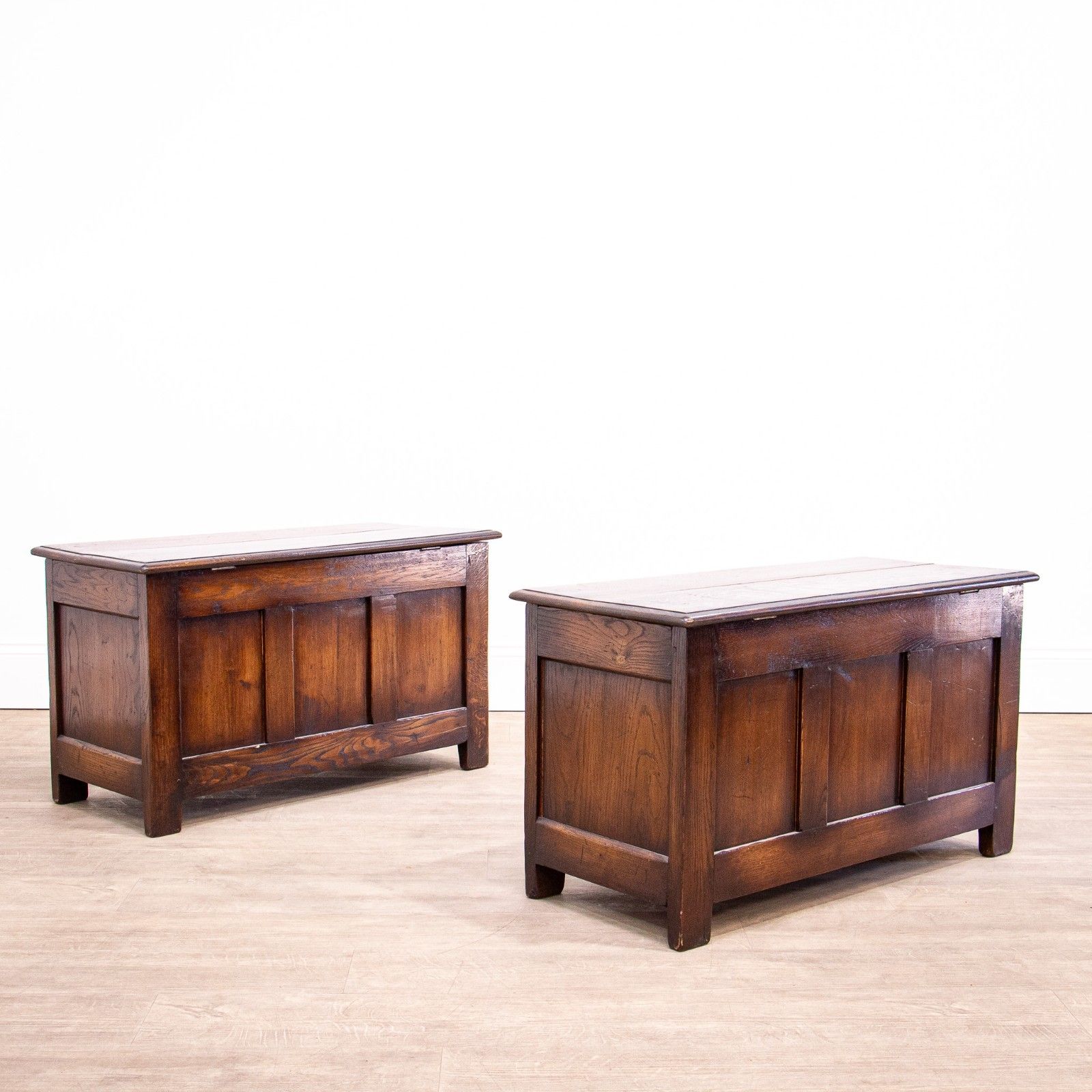 Pair Of 17th Century Style Carved Oak Storage Coffers photo Furniture