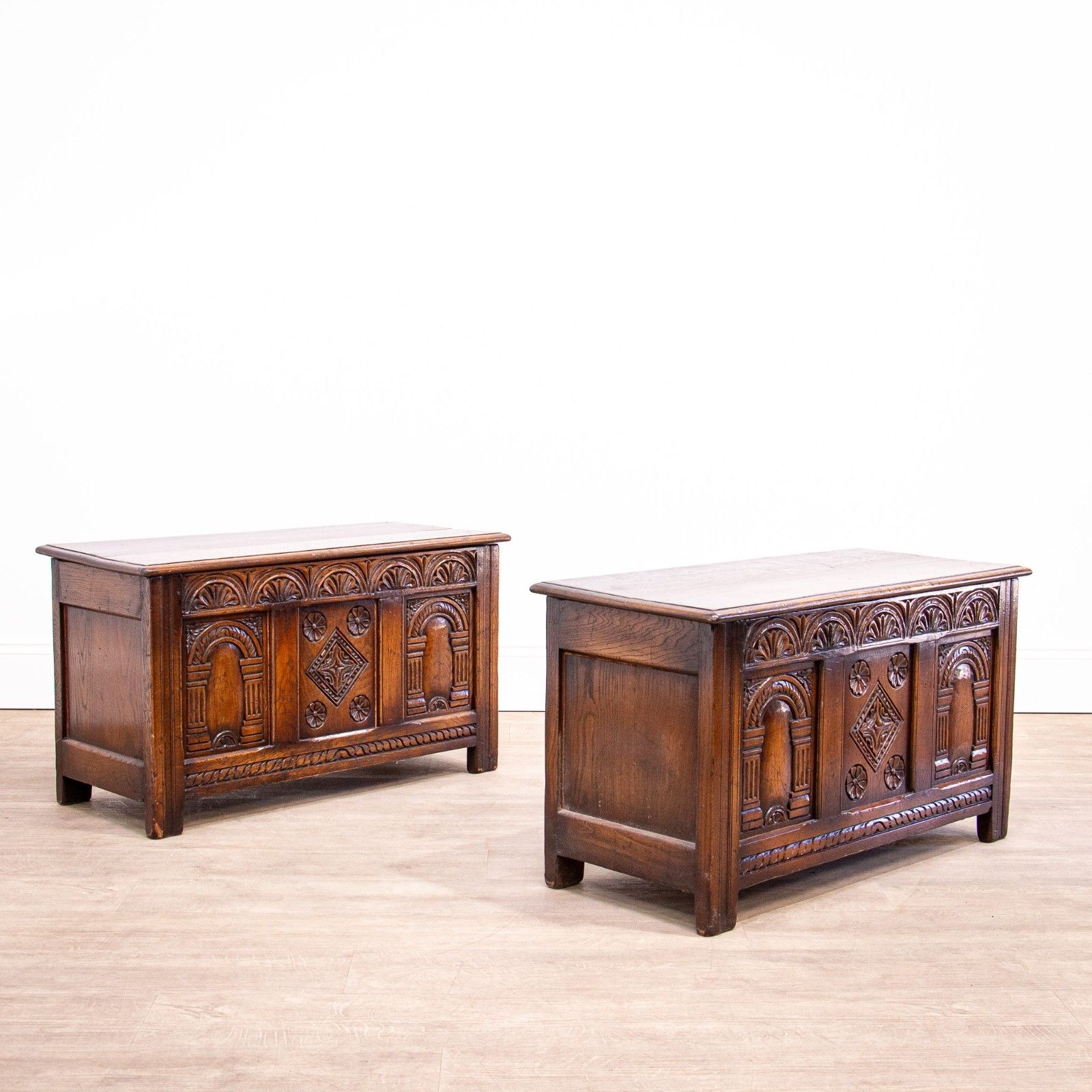 Pair Of 17th Century Style Carved Oak Storage Coffers photo 495.0