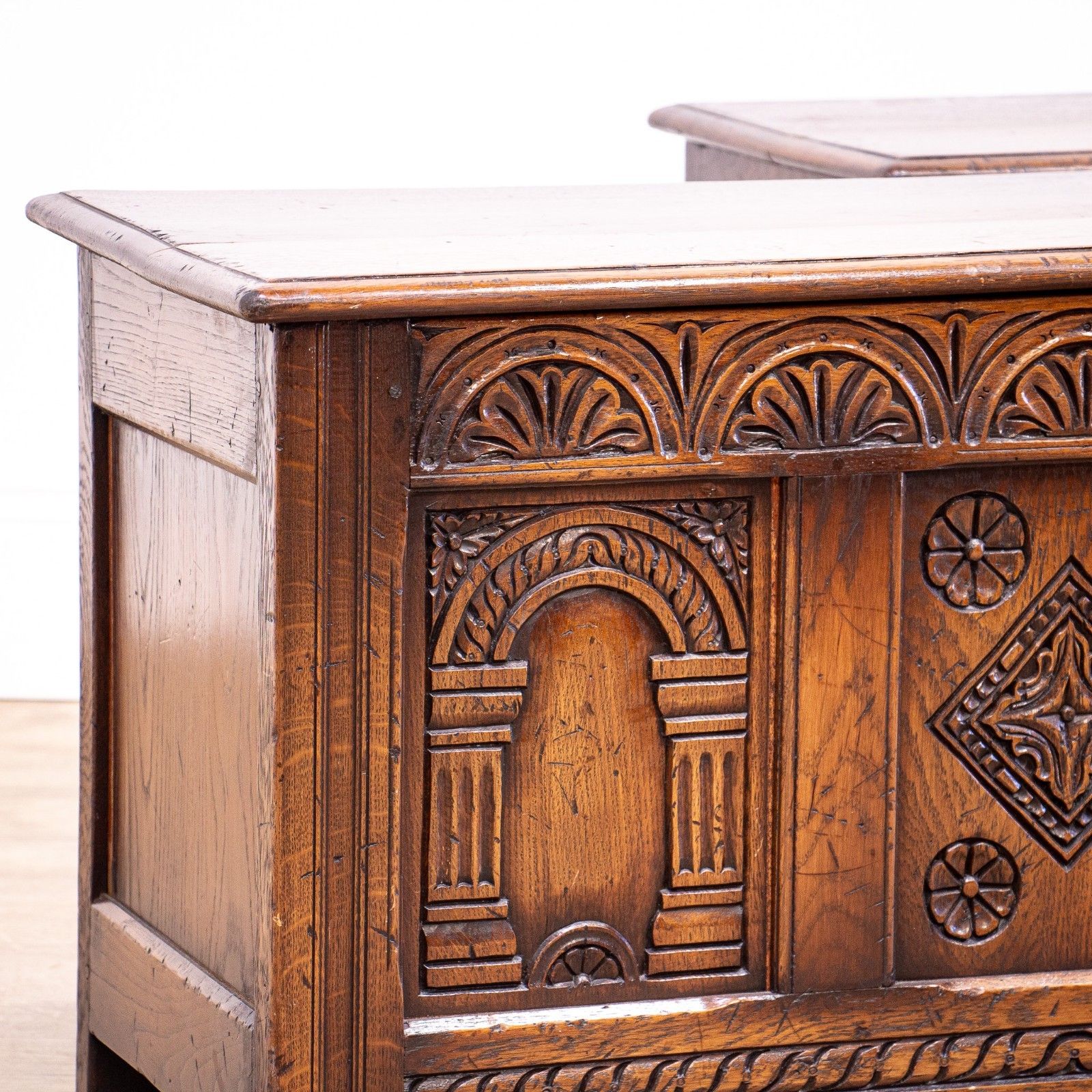 Furniture Pair Of 17th Century Style Carved Oak Storage Coffers photo