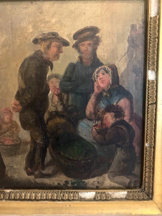 419.0 Oil On Panel "The Family Scene" 19th Century photo