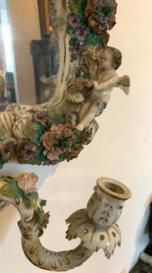 photo furniture Polychrome Porcelain German Porcelain Candle Holder Mirror