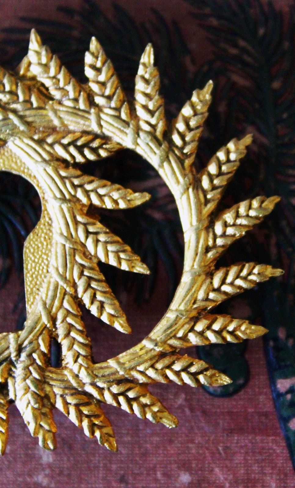 Groot antiek Frans verguld bronzen sleutelplaatje, Regency Empire-stijl, dubbele laurierkrans, restauratiemateriaal photo 54.0
