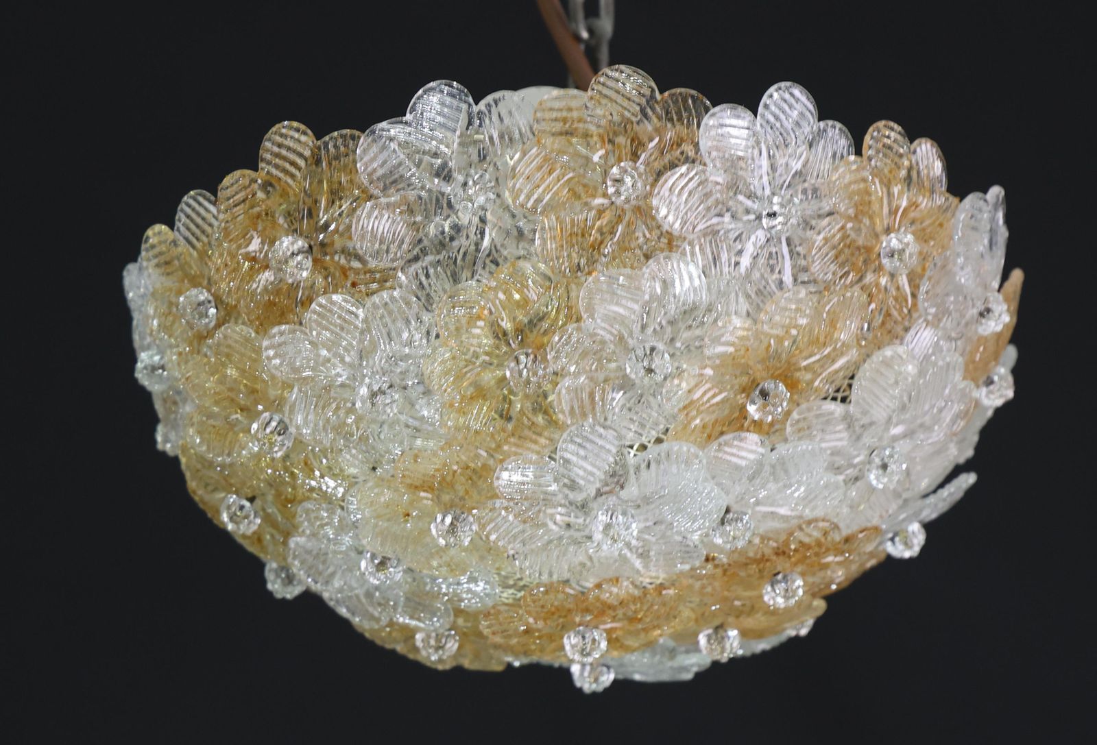 Wonderful Orange And Transparent Murano Glass Ceiling Light Flower By Seguso photo furniture
