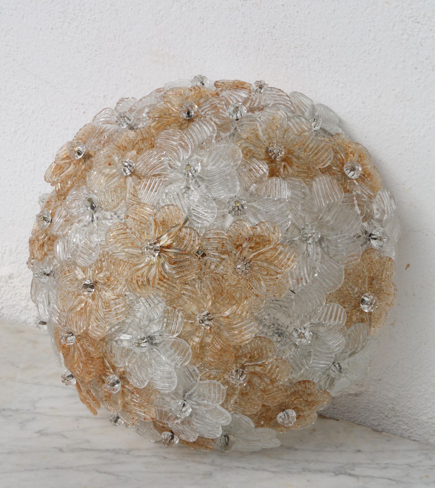 Wonderful Orange And Transparent Murano Glass Ceiling Light Flower By Seguso photo for sale