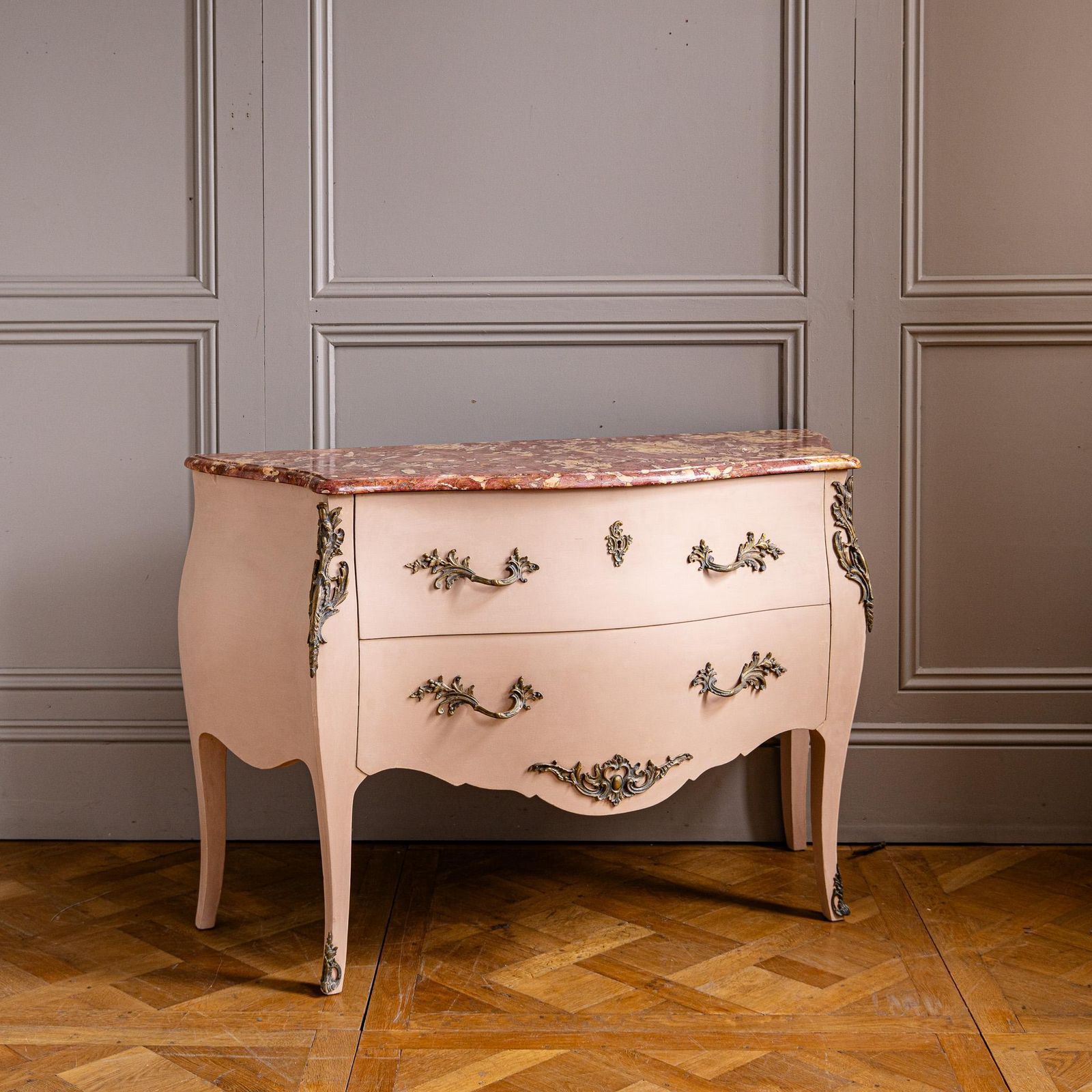 Pink Turn Of The Century Louis XV Style Bombe Chest Of Drawers With Marble Top photo Furniture