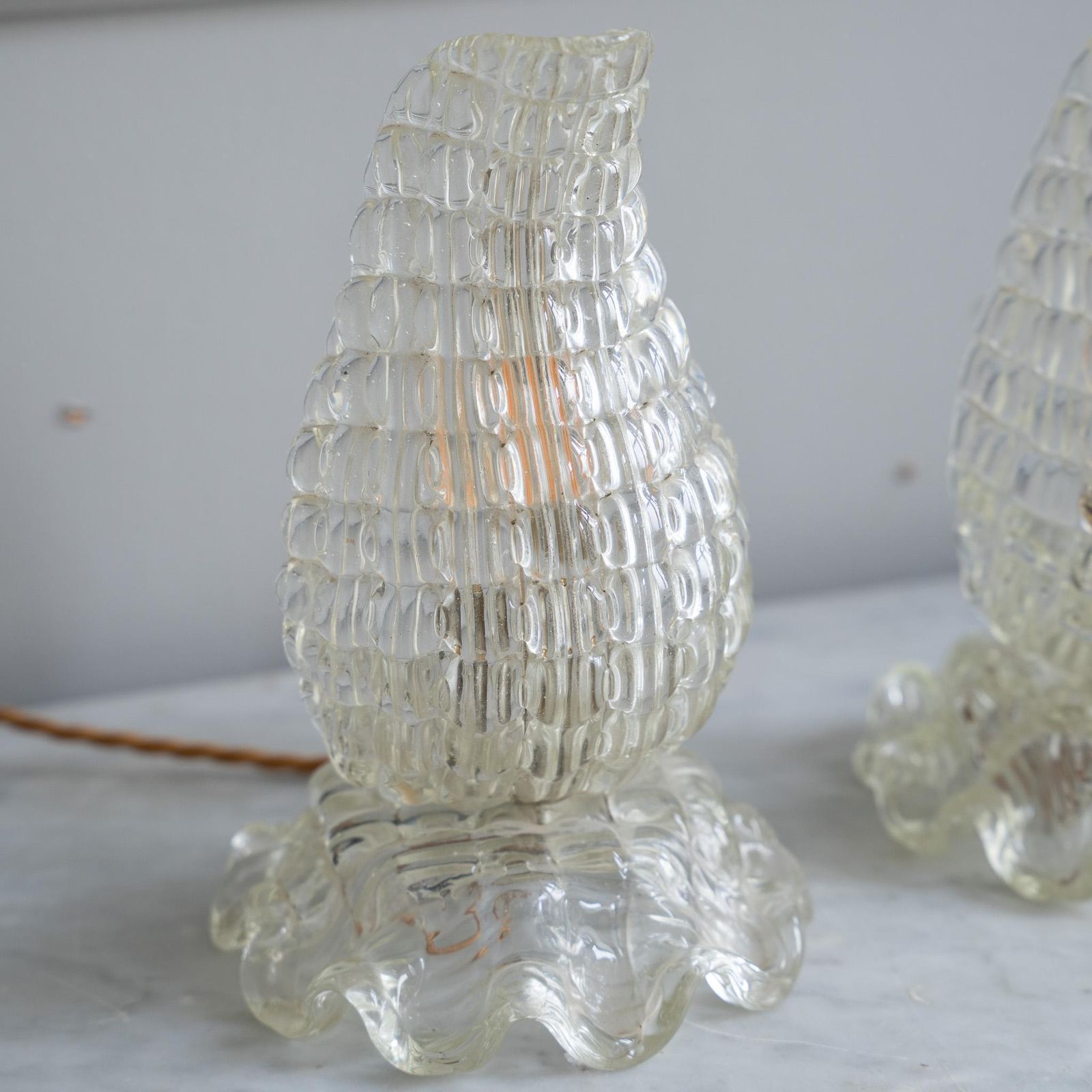 Pair Of Murano Glass Table Lamps, Circa 1940, In The Manner Of Ercole Barovier photo for sale