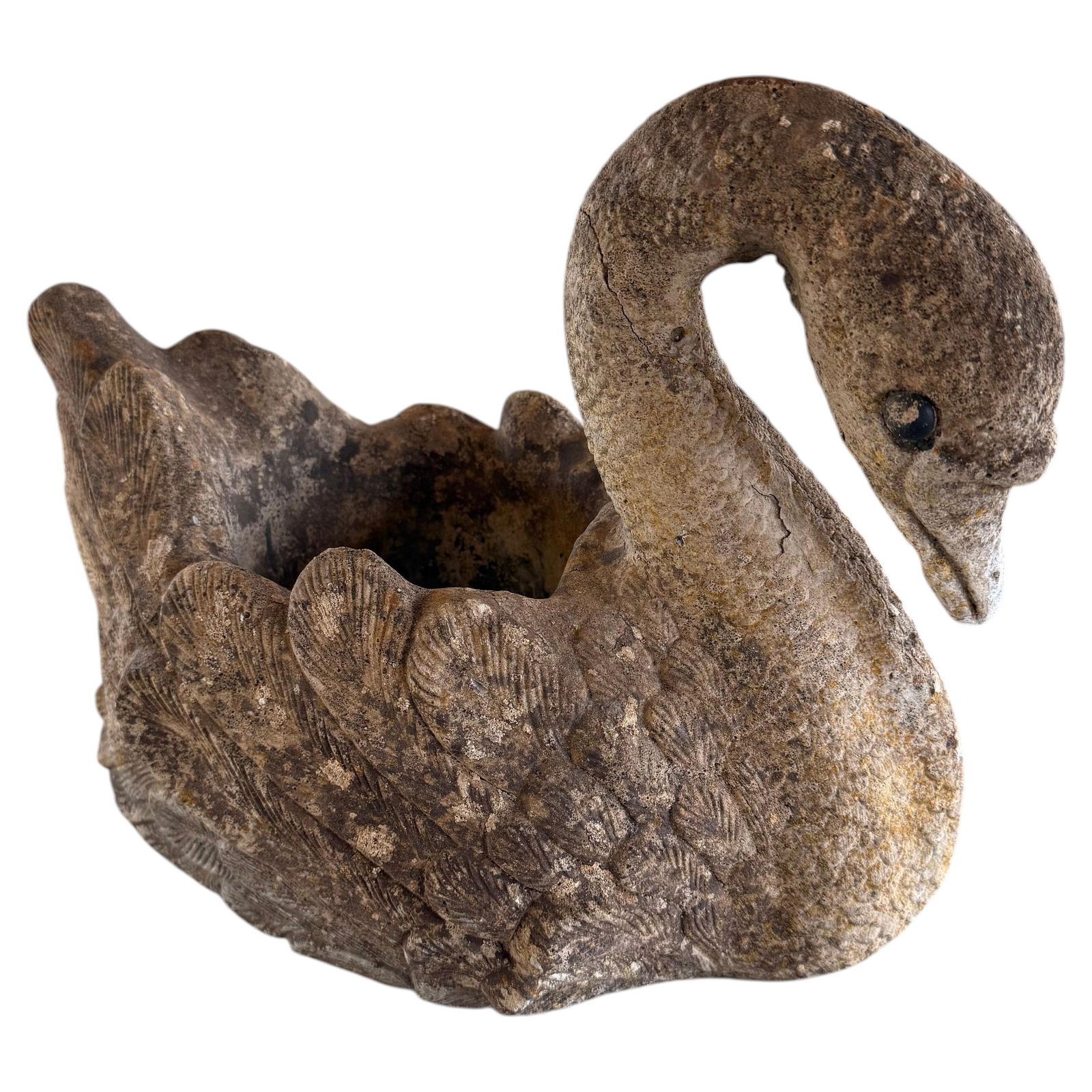Weathered Antique Cast Stone Swan Garden Planter, Country Style Uk