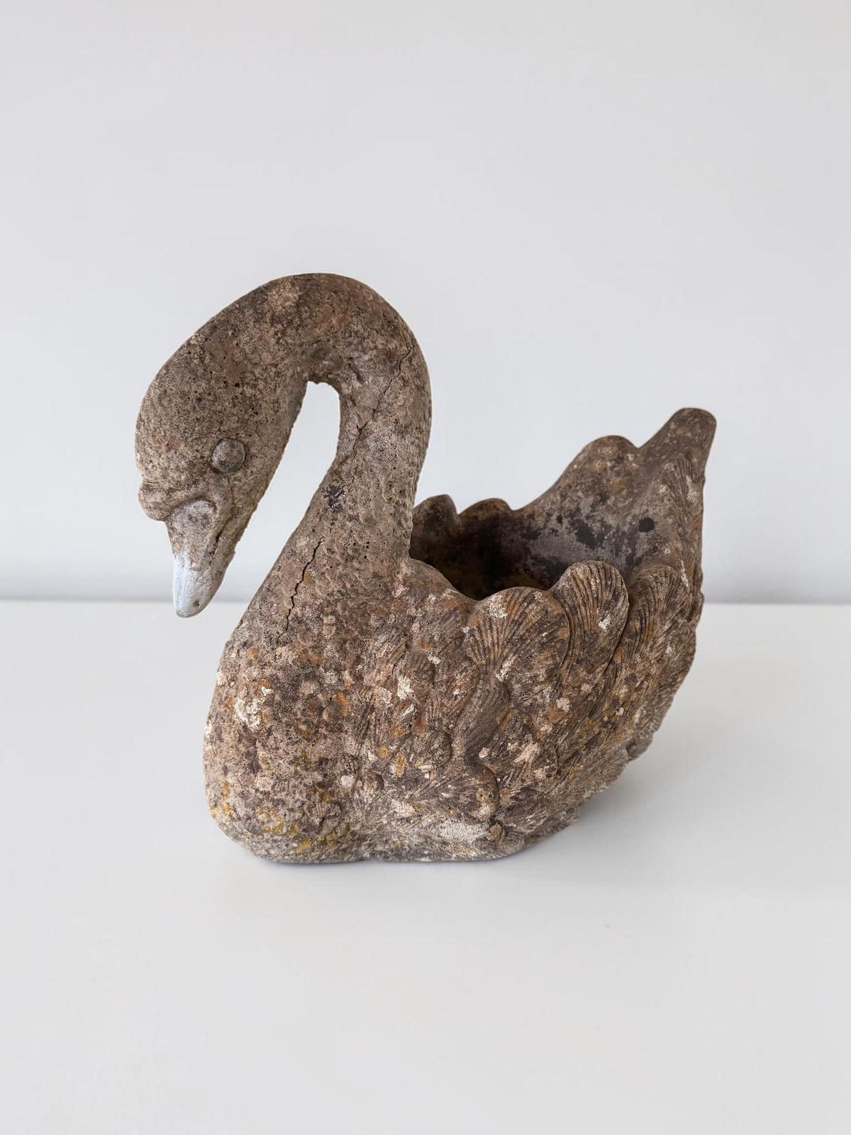 Weathered Antique Cast Stone Swan Garden Planter, Country Style Uk photo furniture