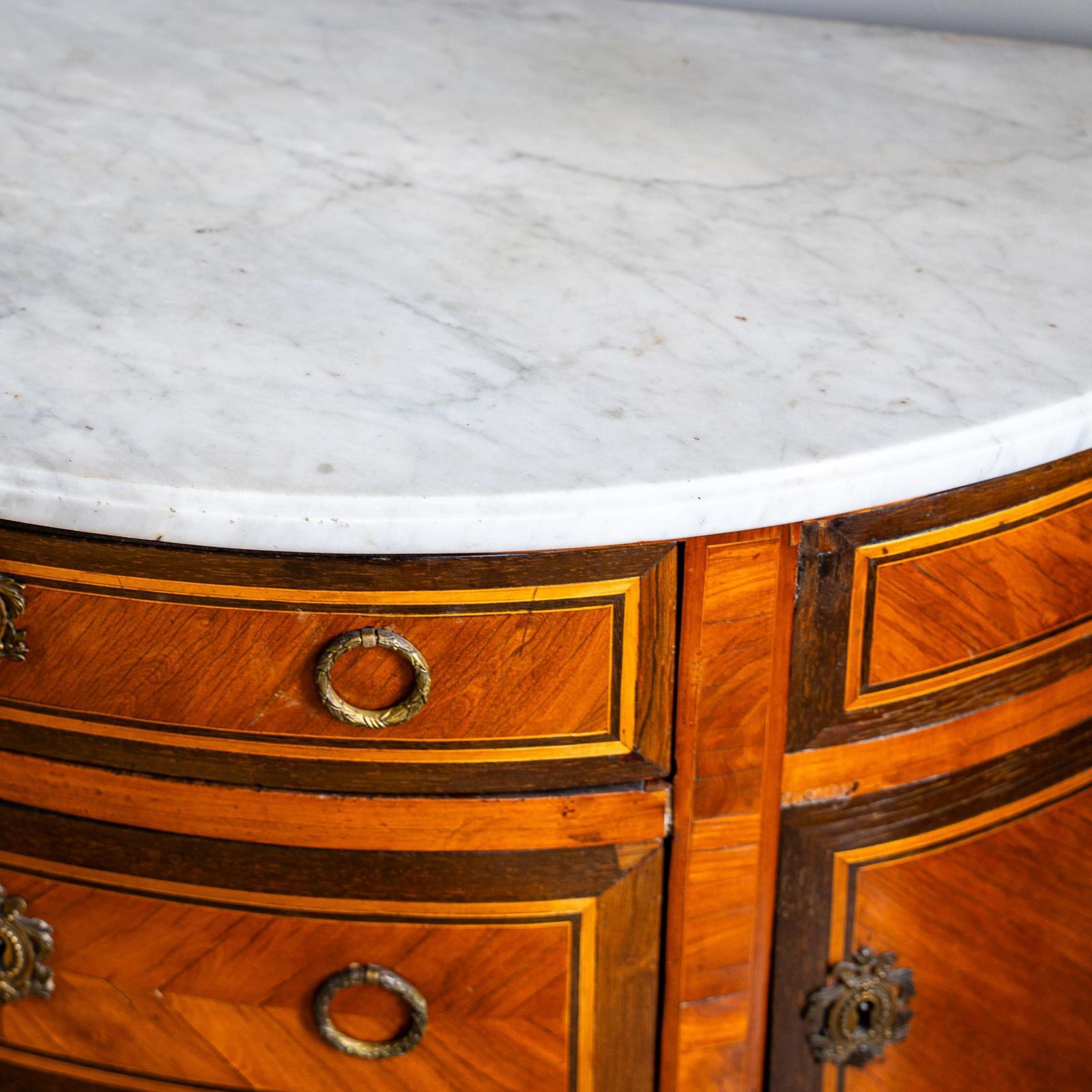 Louis XVI Style Demilune Marquetry Commode With Marble Top photo Furniture