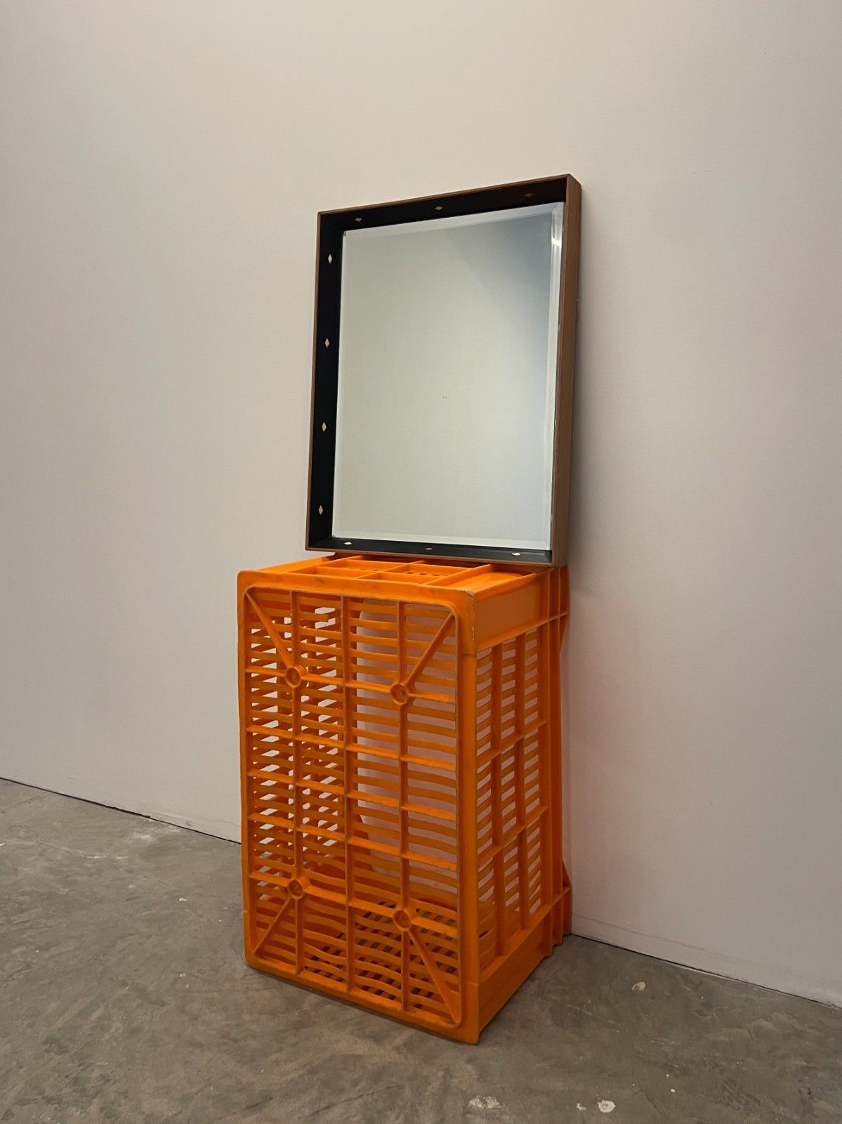 photo furniture Vintage Mid Century The Rowley Gallery Teak Leather Edge Framed Wall Mirror