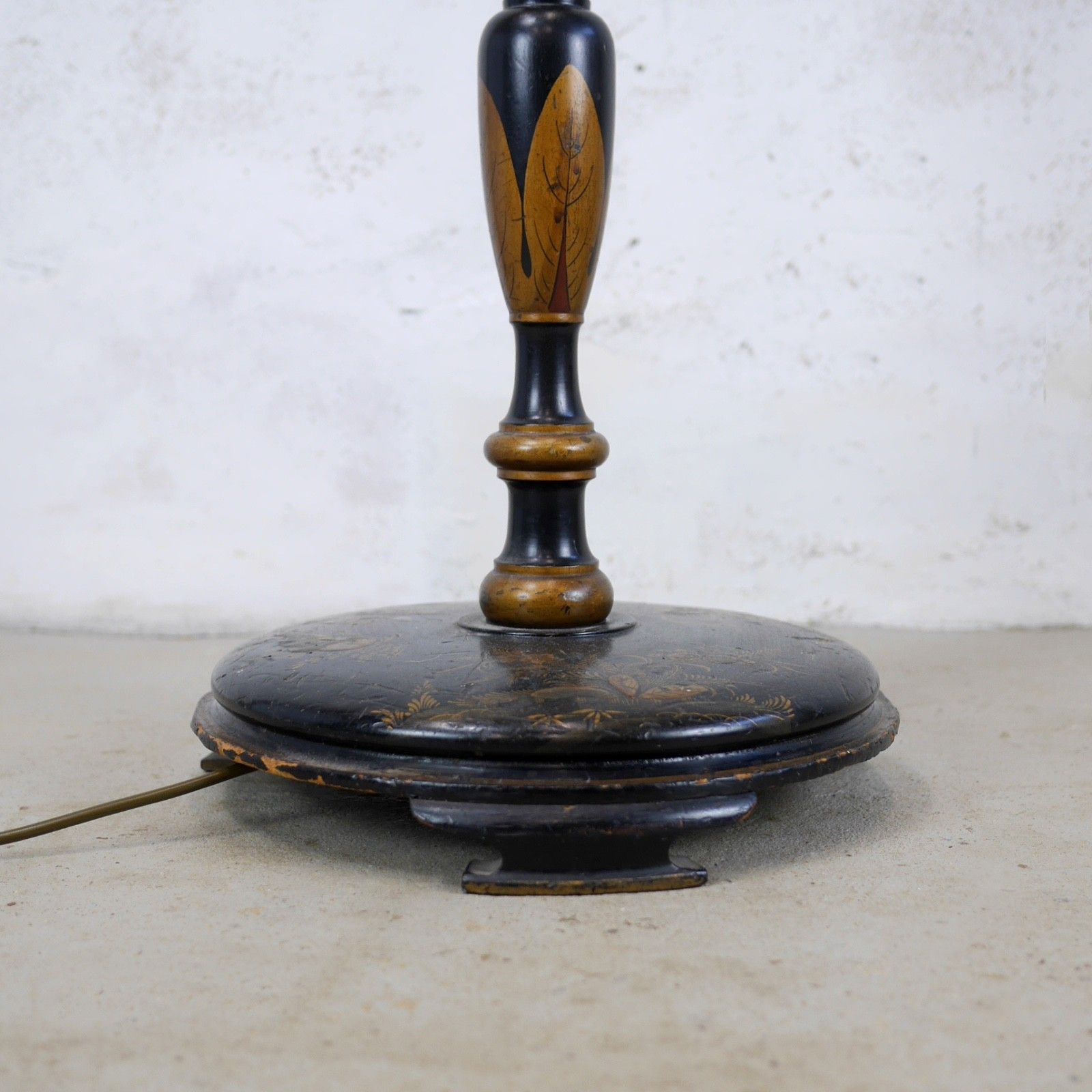 Lighting Antique Black Chinoiserie Wood Standard Lamp Circa 1920 Hand Painted #103046 photo
