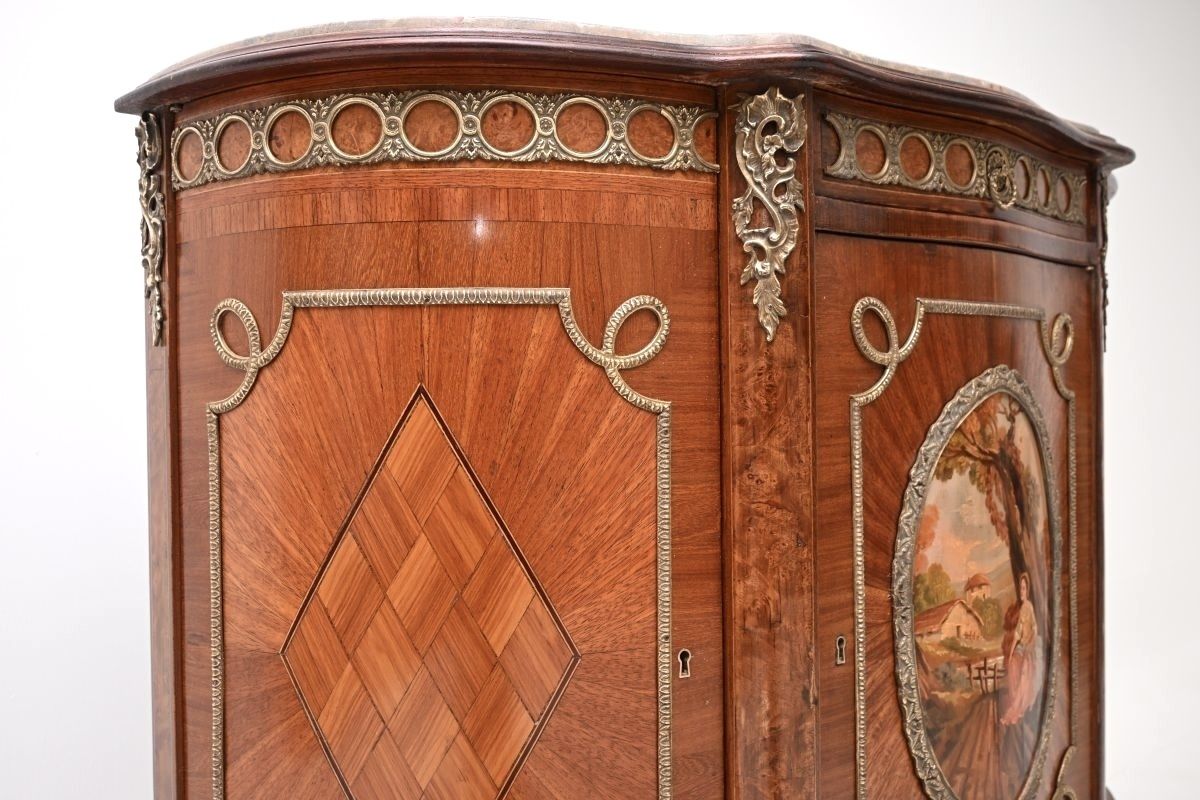 Antique French Marble Top Painted Cabinet photo vintage