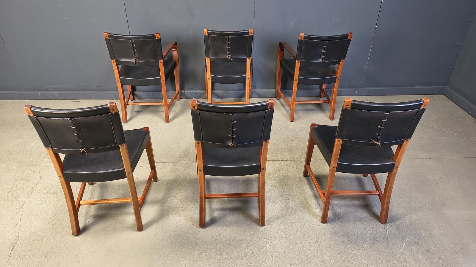 Vintage Spanish Leather And Wood Dining Chairs, Set Of 6   1970s photo buy