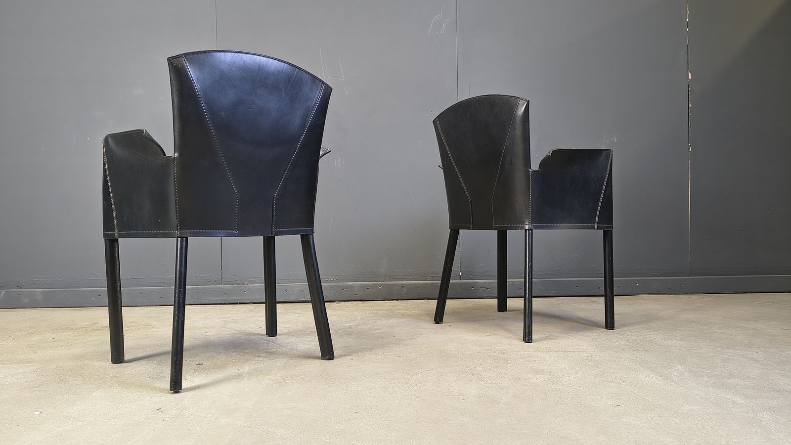Black Leather Italian Dining Chairs, 1980s   Set Of 6 photo 1750.0