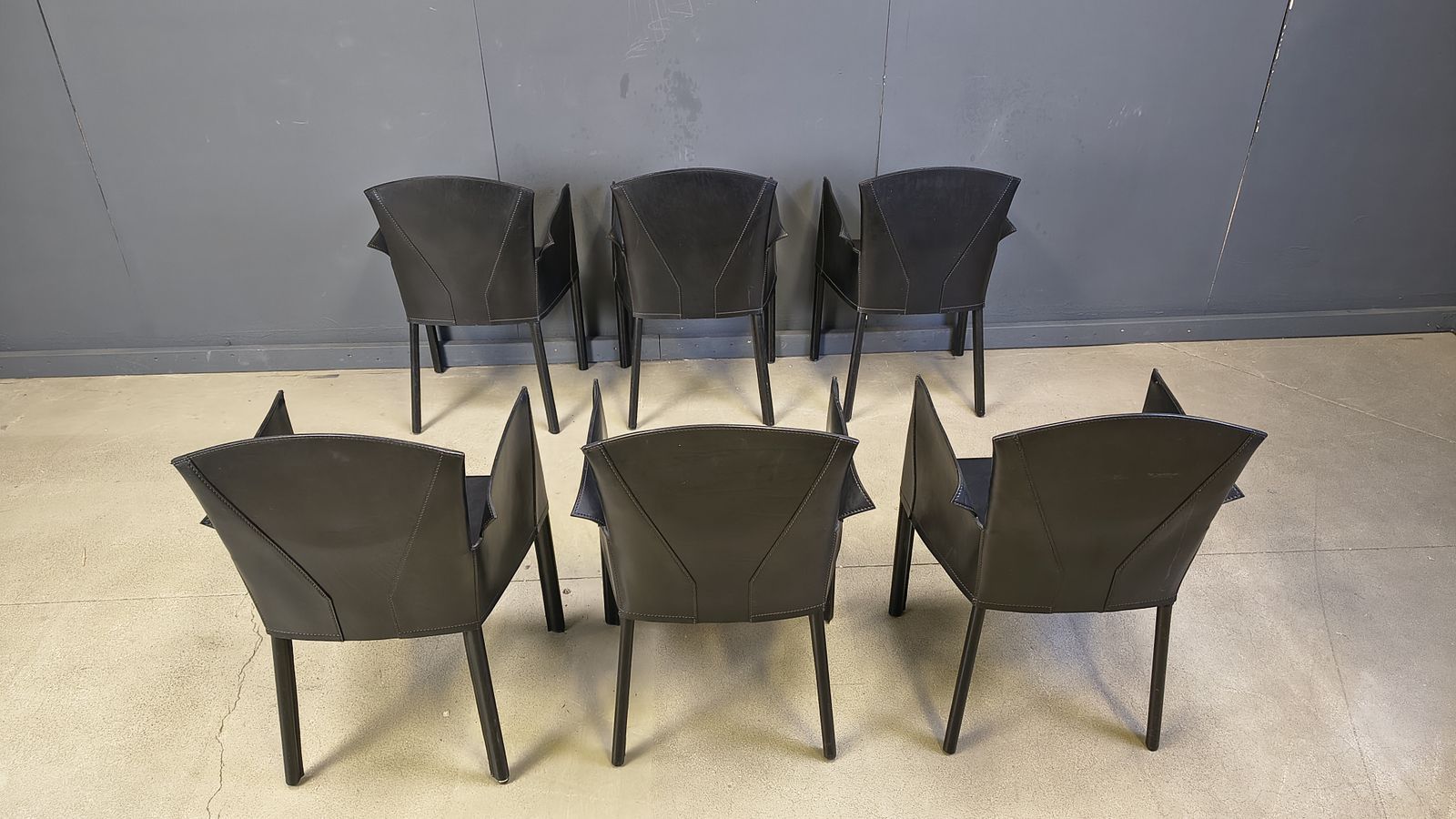Black Leather Italian Dining Chairs, 1980s   Set Of 6 photo buy