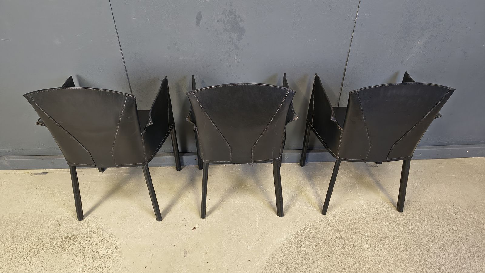 Black Leather Italian Dining Chairs, 1980s   Set Of 6 photo vintage