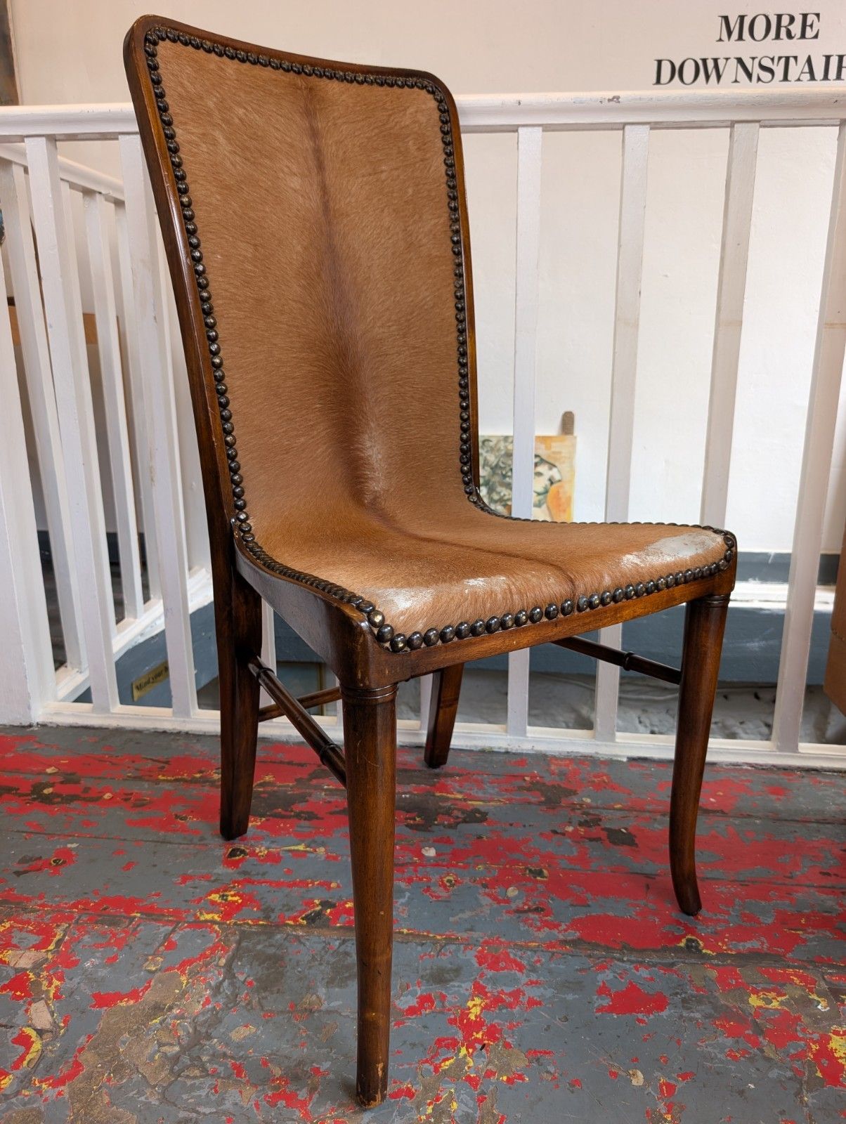 Late 20th Century Hide On Leather  'Sweep Chair" By Theodore Alexander. photo vinterior
