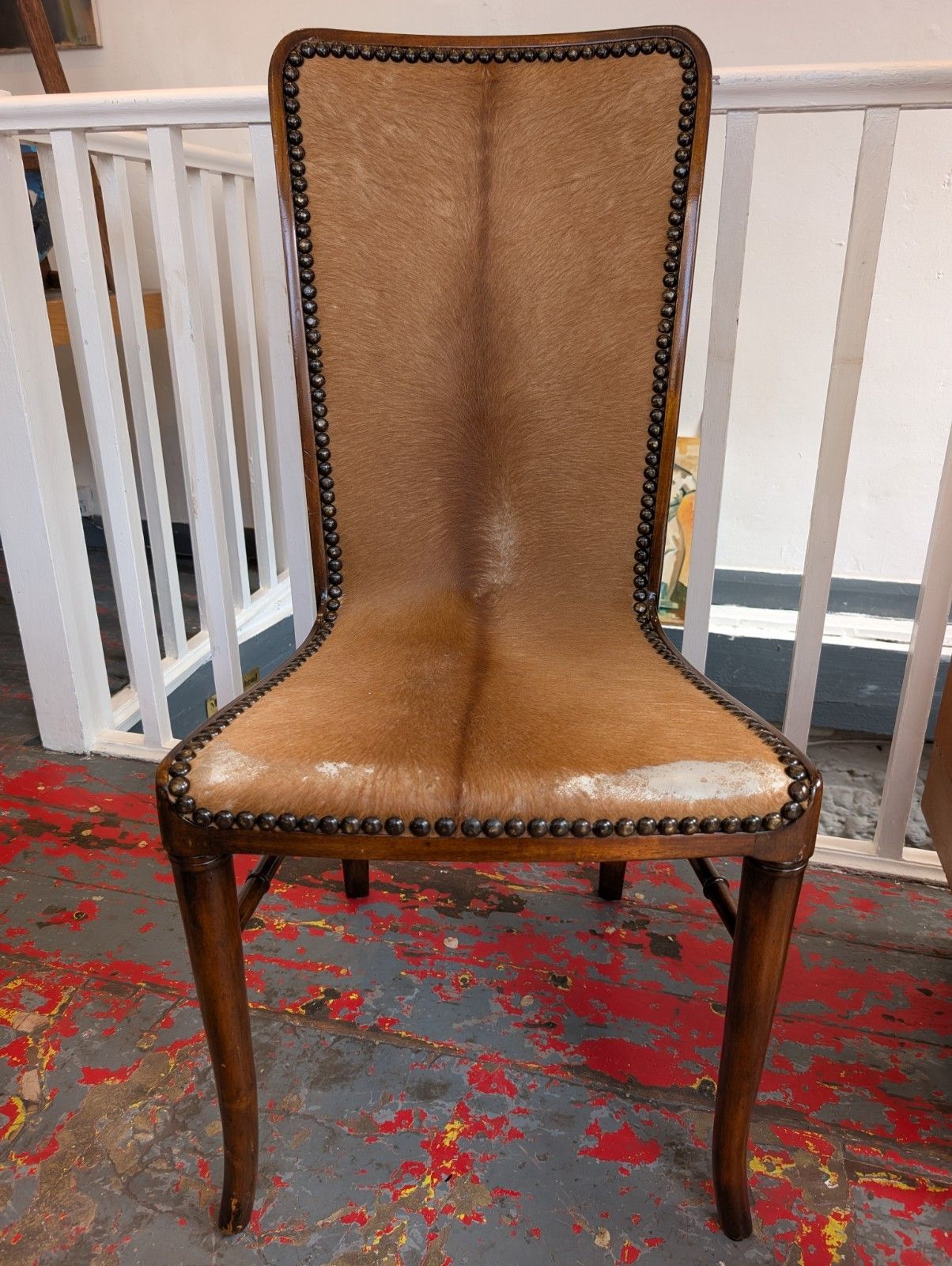 photo for sale Late 20th Century Hide On Leather  'Sweep Chair" By Theodore Alexander.