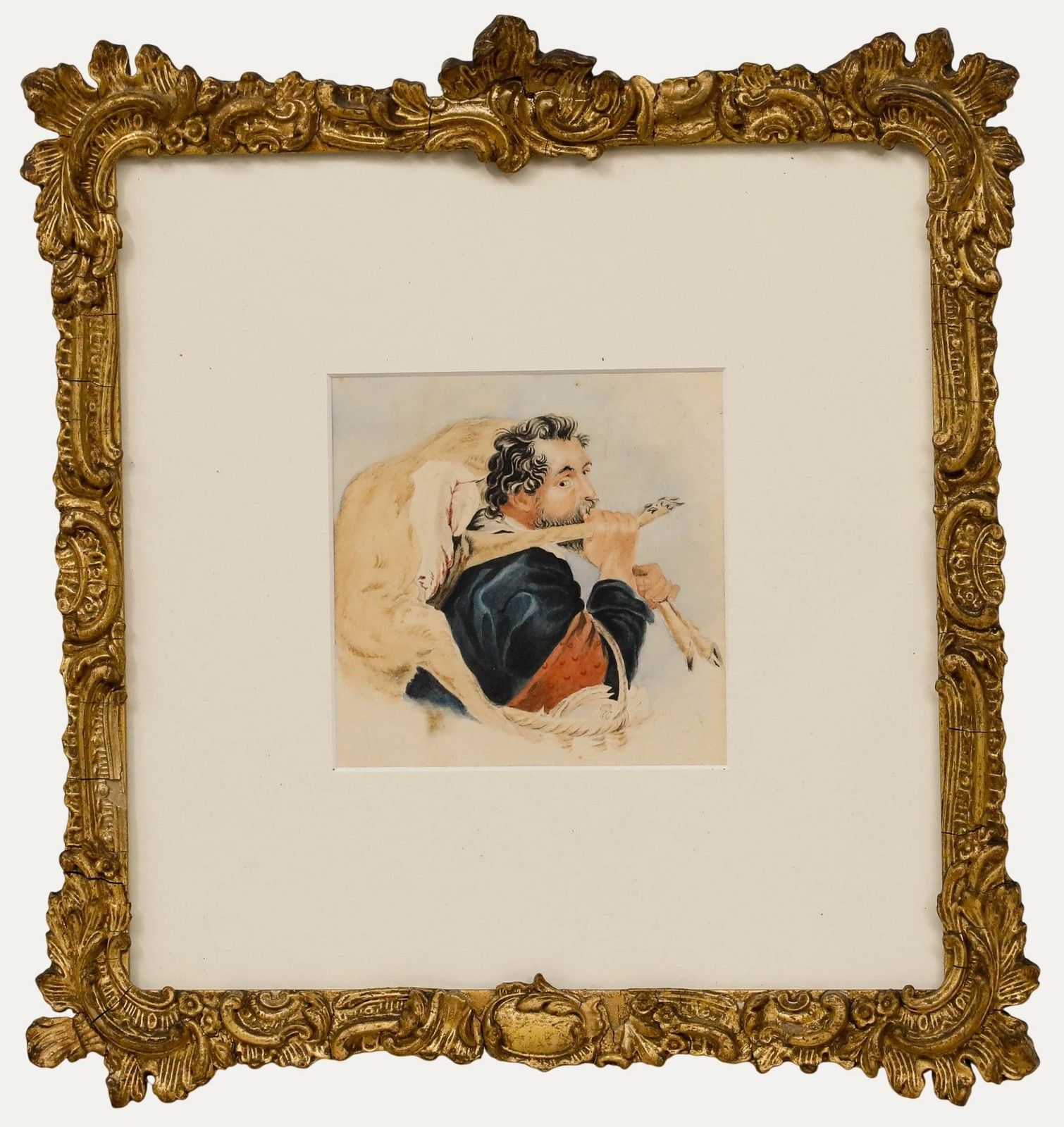 Framed 18th Century Watercolour The Huntsman