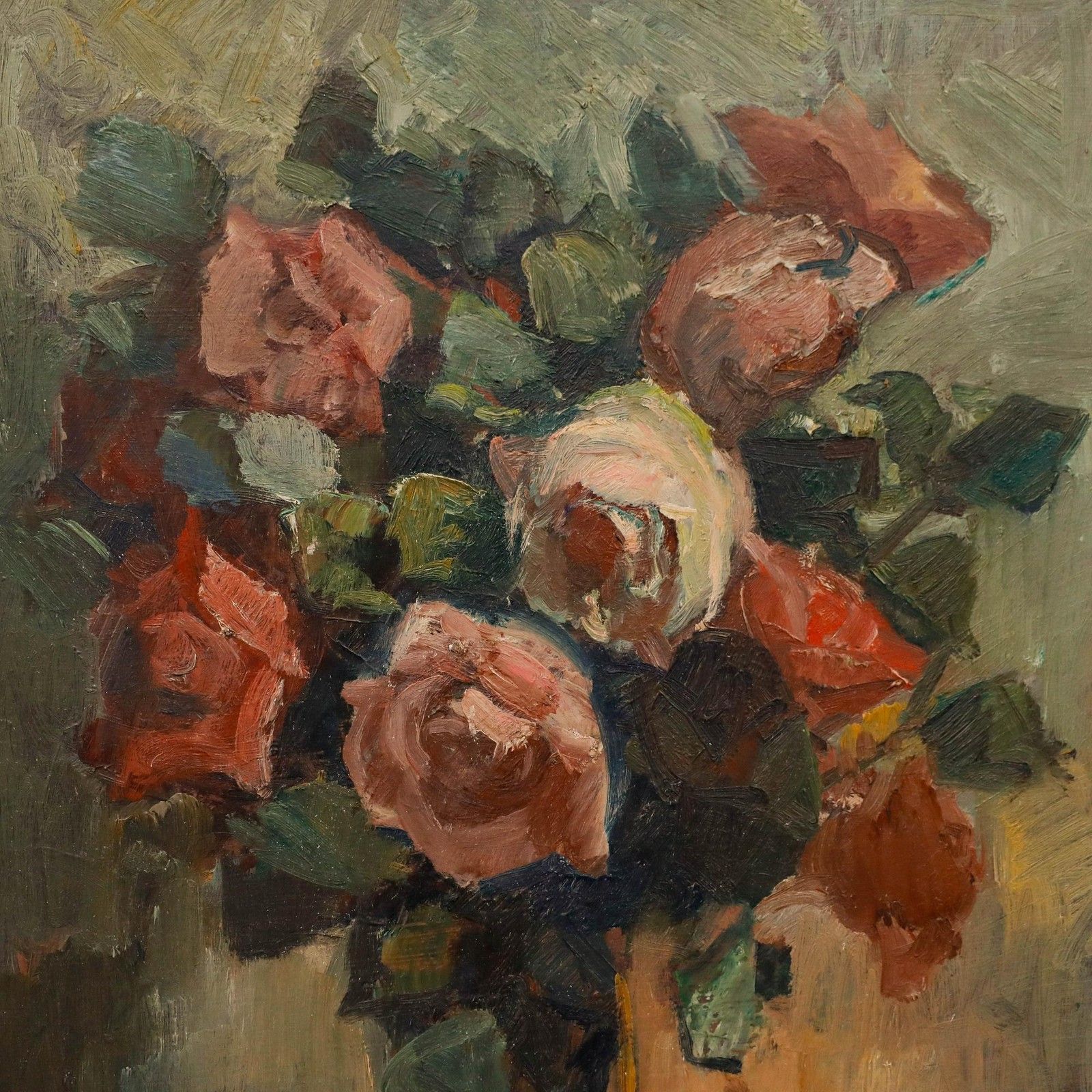 Framed Mid 20th Century Oil Still Life Of Roses photo 350.0
