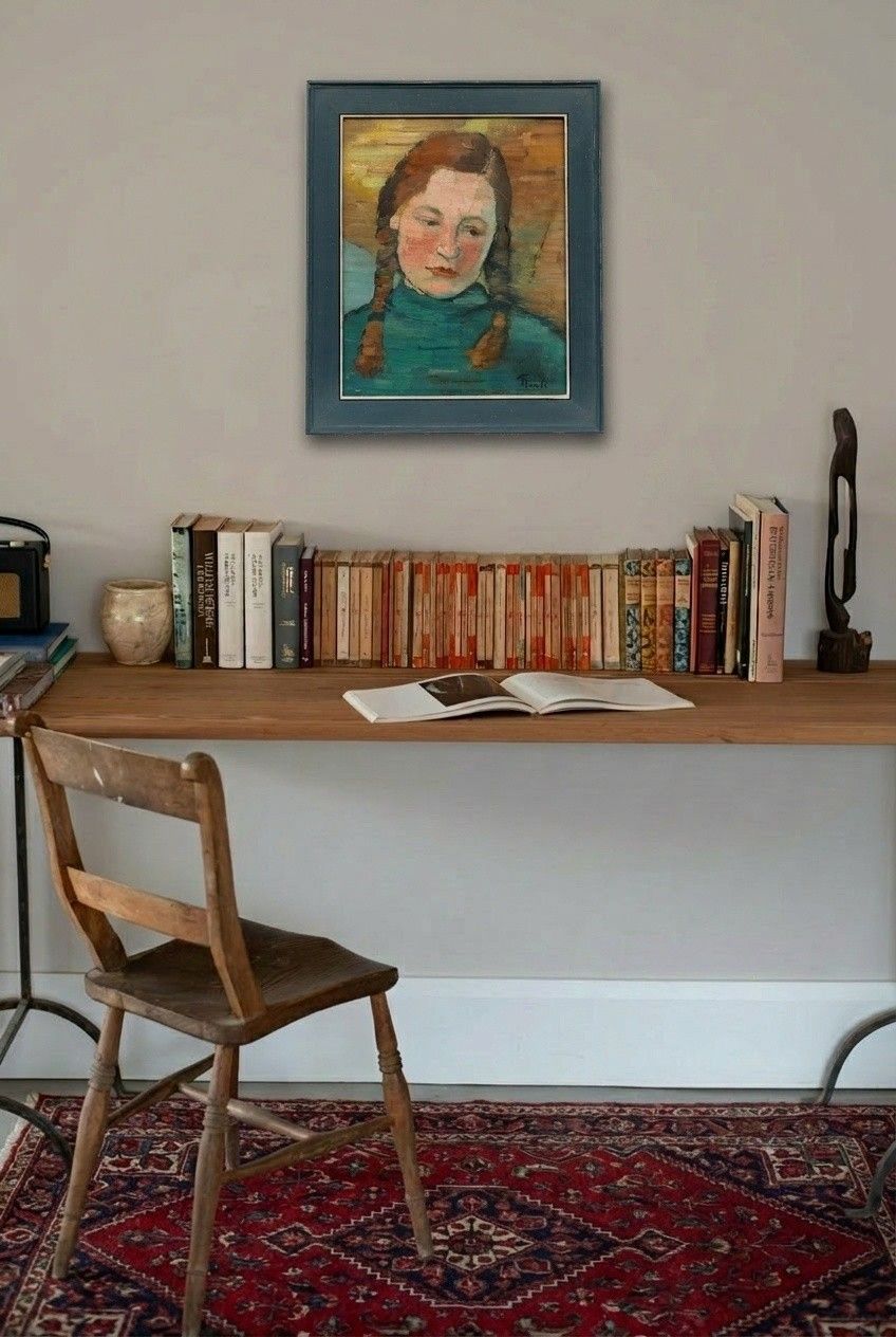 Thea Hucke (1893 1970) Framed Mid 20th Century Oil, Young Girl With Braids photo for sale