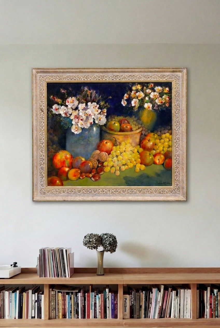Norman R. Coker Framed Contemporary Oil, Still Life Fruit & Flowers photo for sale