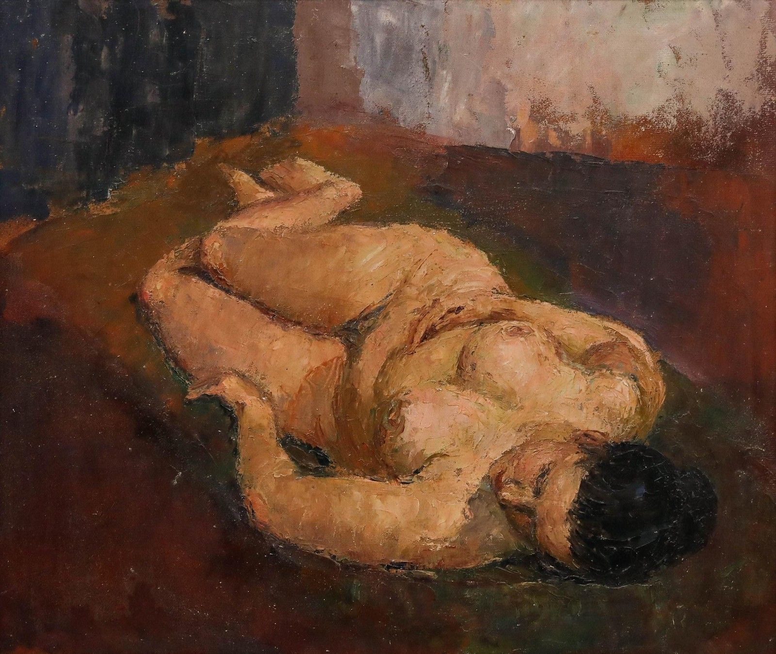 Follower Of Walter Richard Sickert (1860 1942)  Mid 20th Century Oil, Nude Study photo furniture