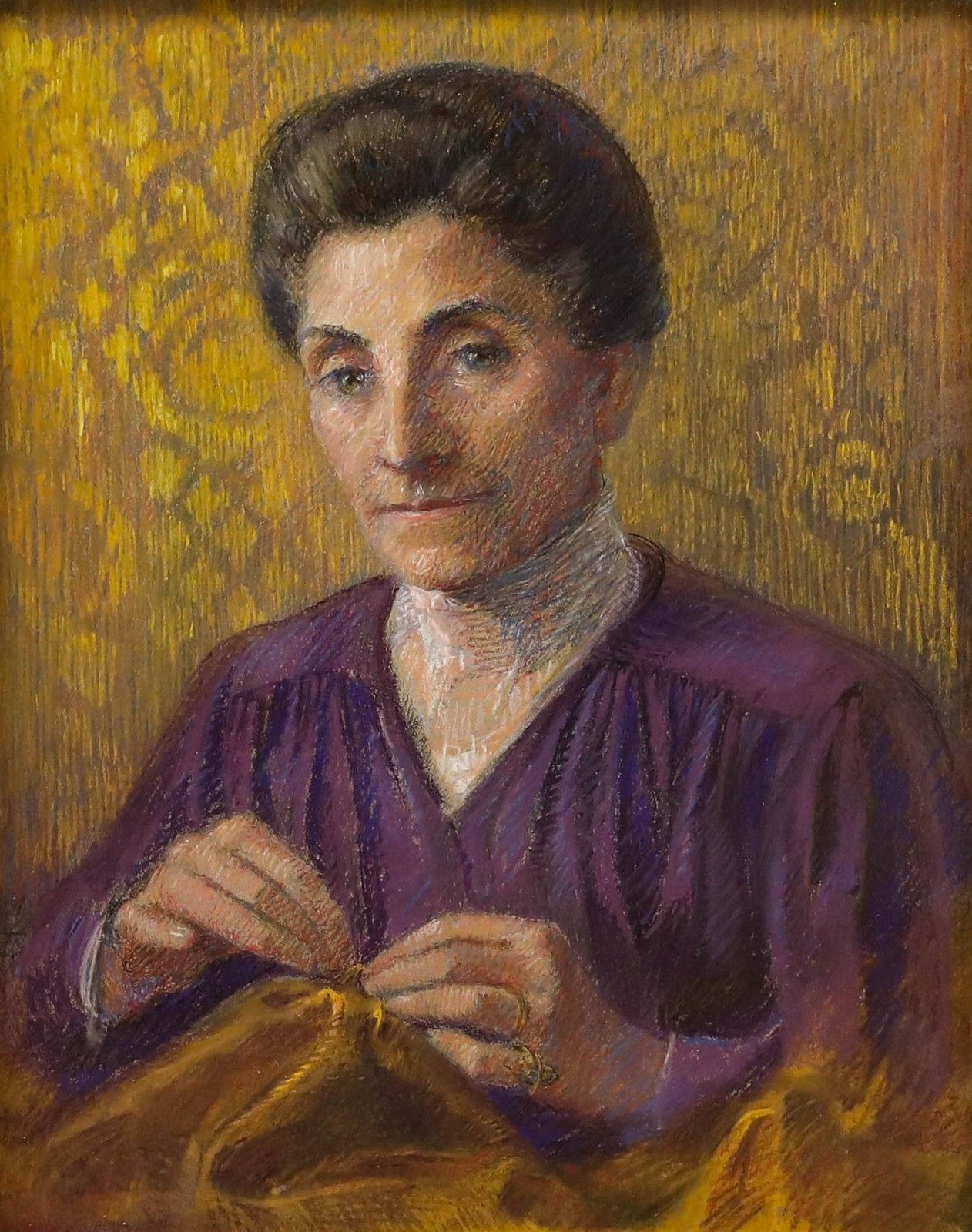 French School Late 19th Century Pastel Portrait Of A Lady Sewing photo furniture