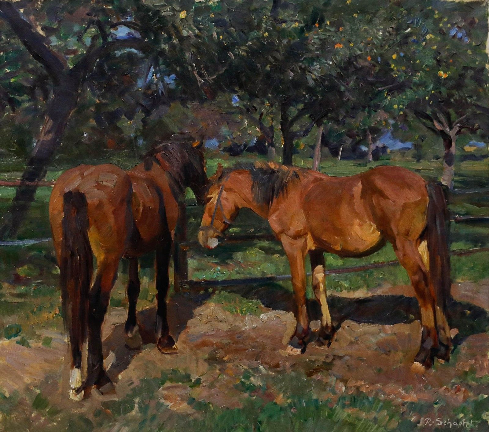 Rudolf Schacht (1900 1974) 20th Century Oil, Horses In The Paddock photo furniture