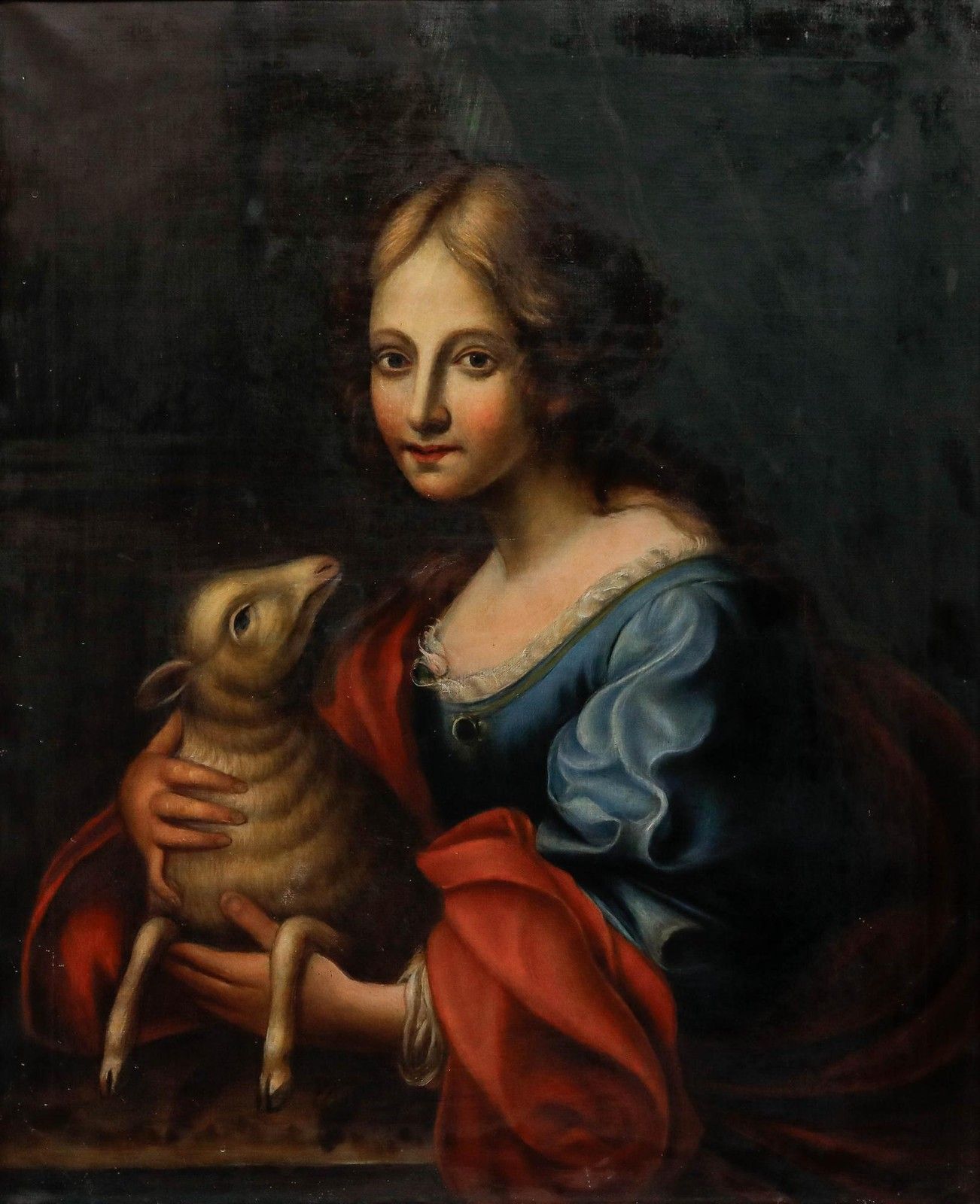 After Carlo Dolci Framed 19th Century Oil, Saint Agnes Of Rome With The Lamb photo furniture