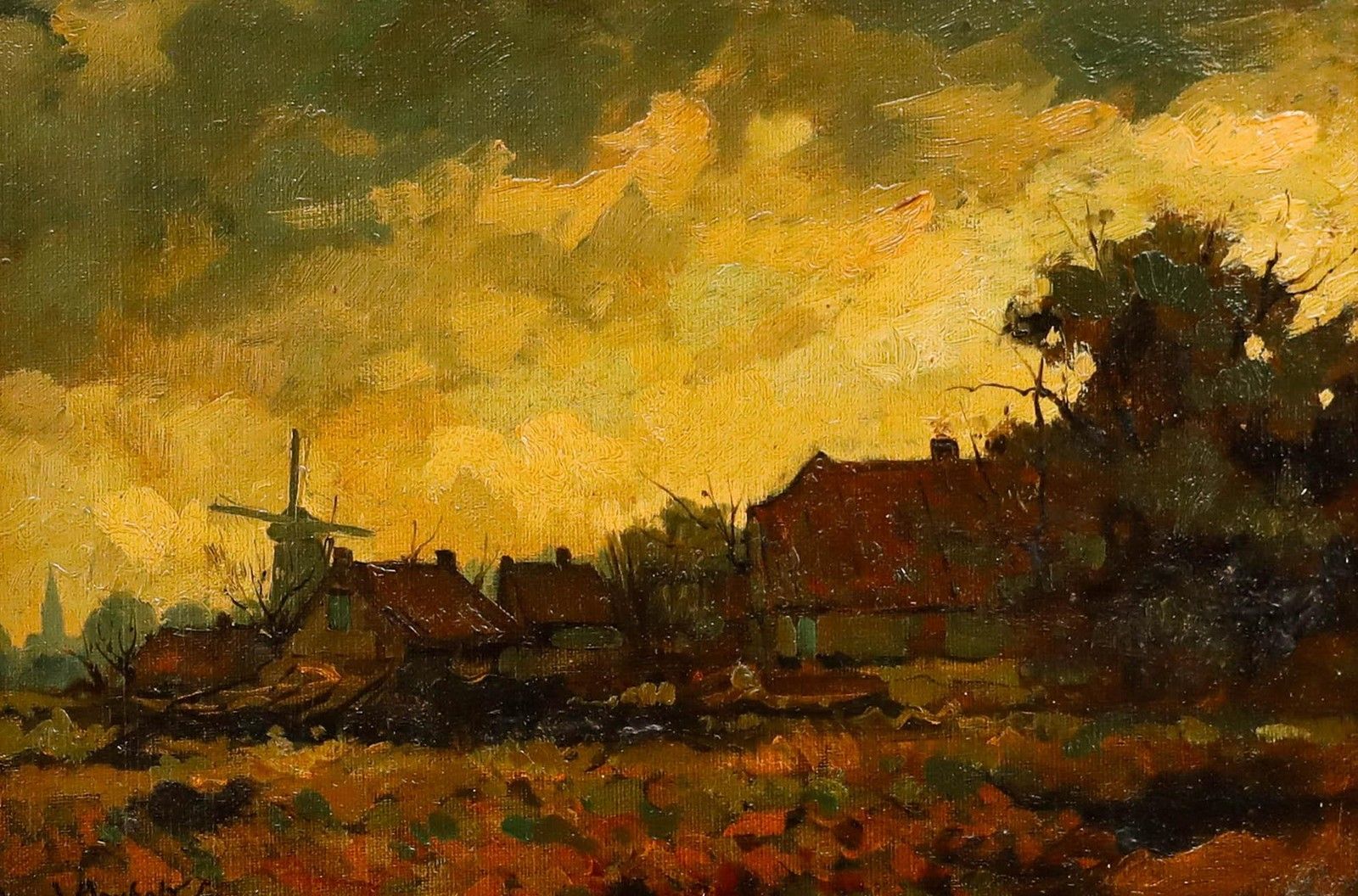 Eduard Houbolt (1885 1954) Framed 1911 Oil, Rijnsburg At Dusk photo furniture