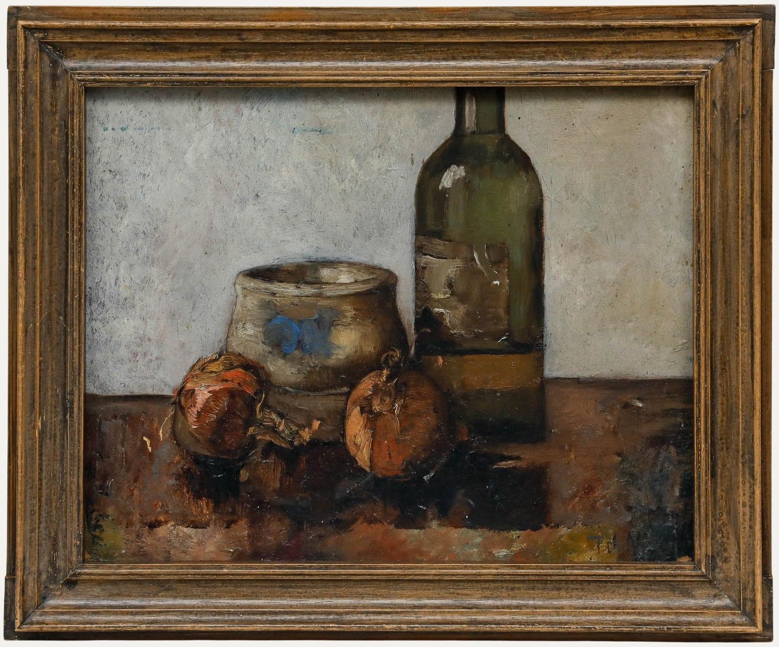 Frans De Nocker (1884 1955) Framed Oil, Still Life With Bottle & Onions