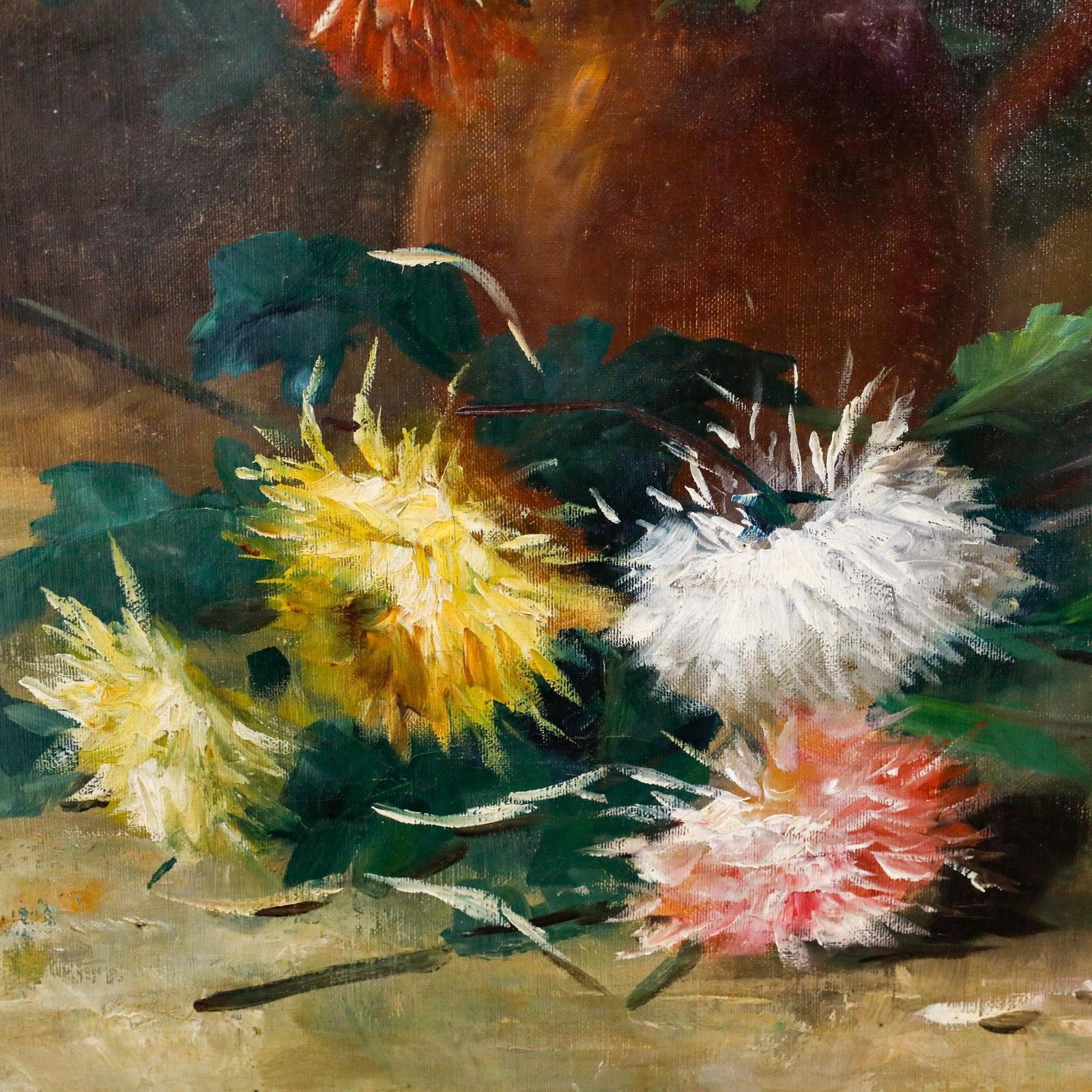 Celine Genyn Framed Early 20th Century Oil, Bouquet Of Dahlias photo vinterior