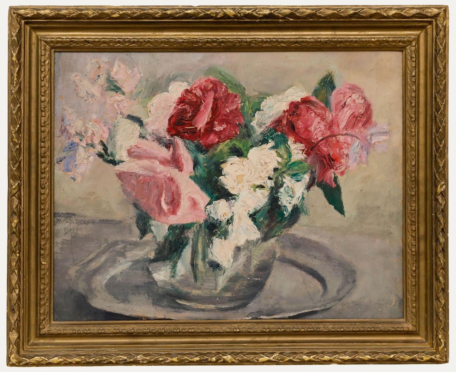 Cecile Hertz Eyrolles (1875 1974) Framed Oil, Pink & White Bouquet