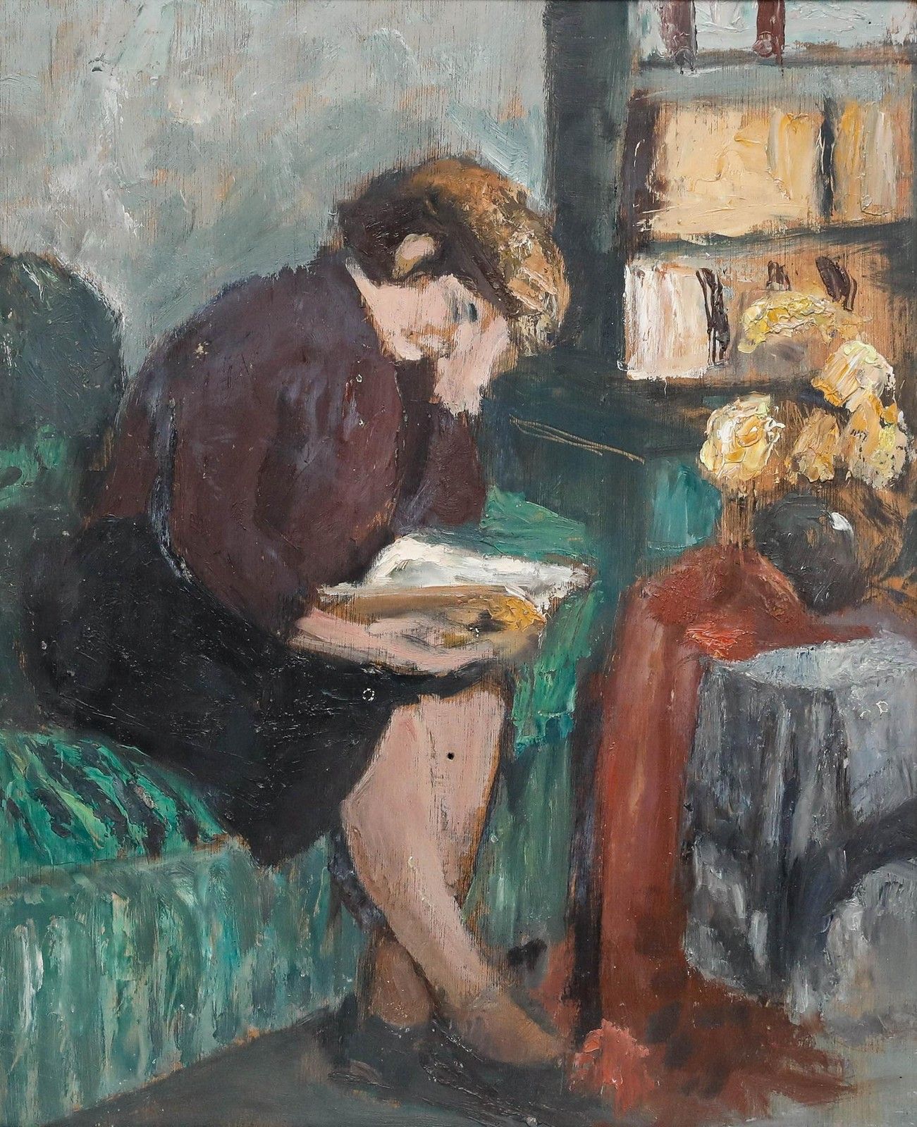 Cecile Hertz Eyrolles (1875 1974) Mid 20th Century Oil, A Moment To Read photo furniture