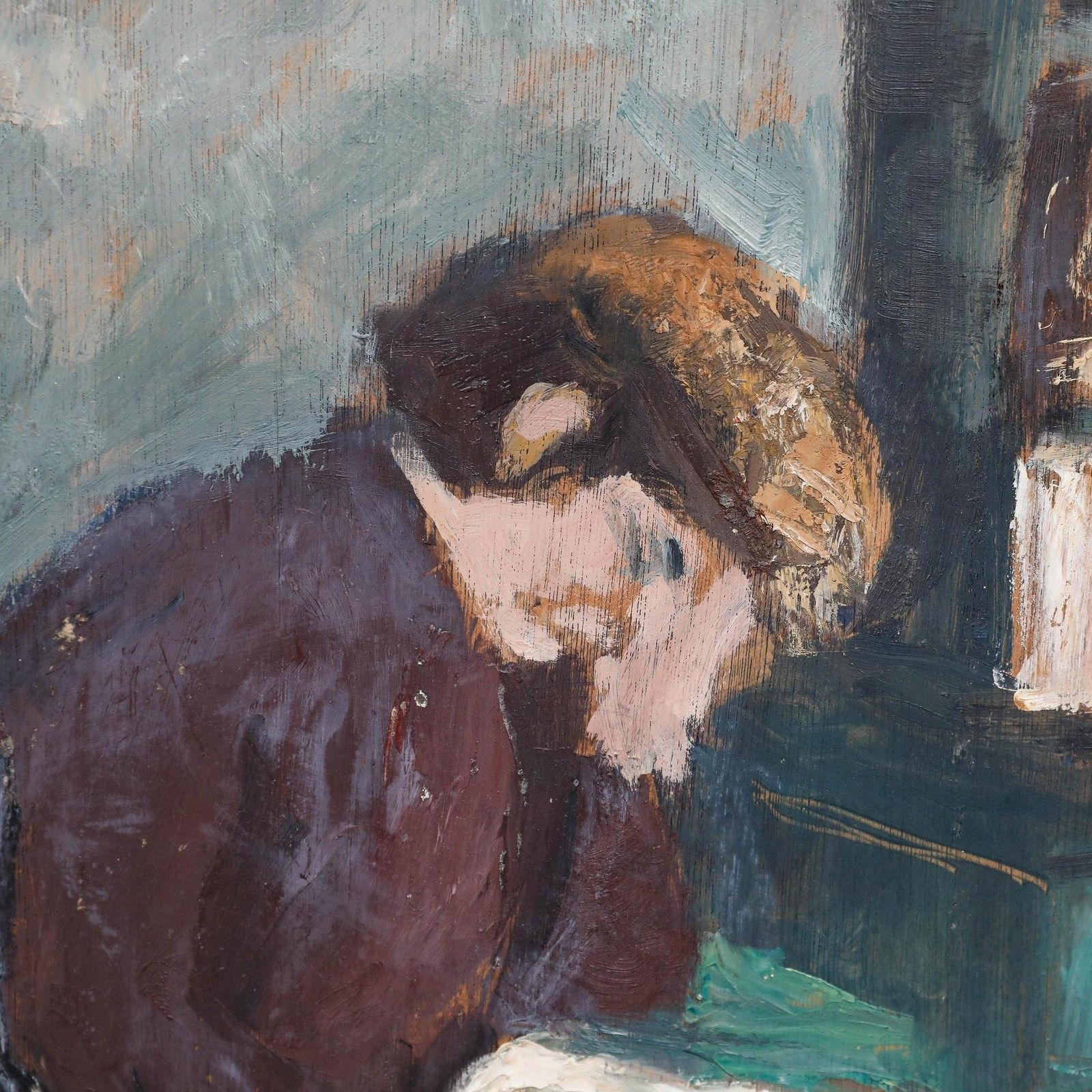 Cecile Hertz Eyrolles (1875 1974) Mid 20th Century Oil, A Moment To Read photo vintage