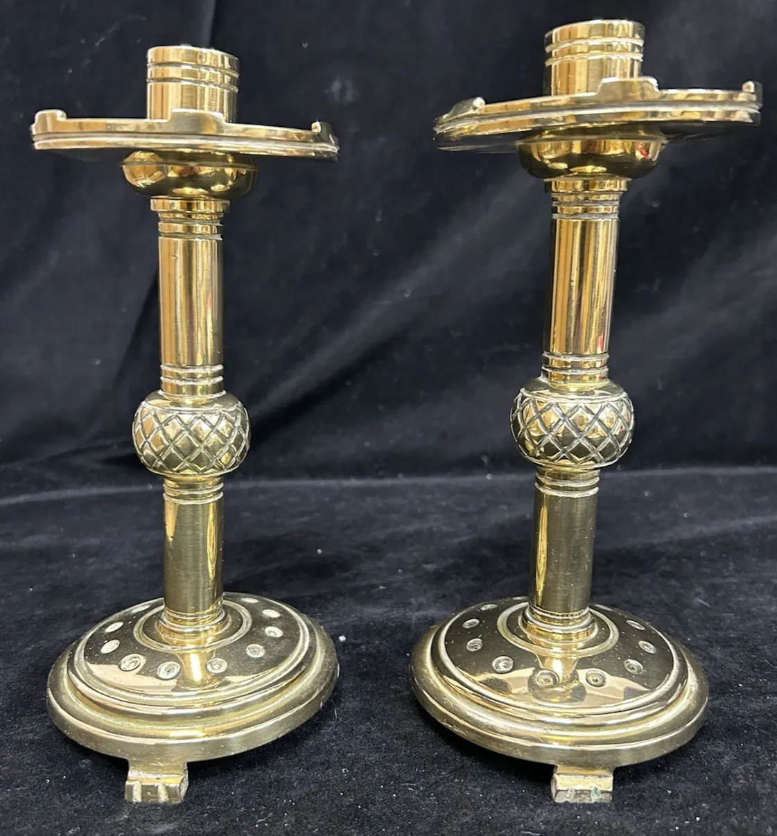 Pair Brass Candlesticks Gothic Revival Victorian photo 65.0