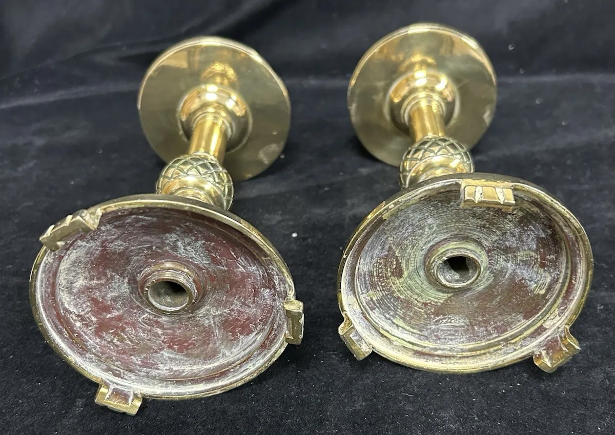 65.0 Pair Brass Candlesticks Gothic Revival Victorian photo