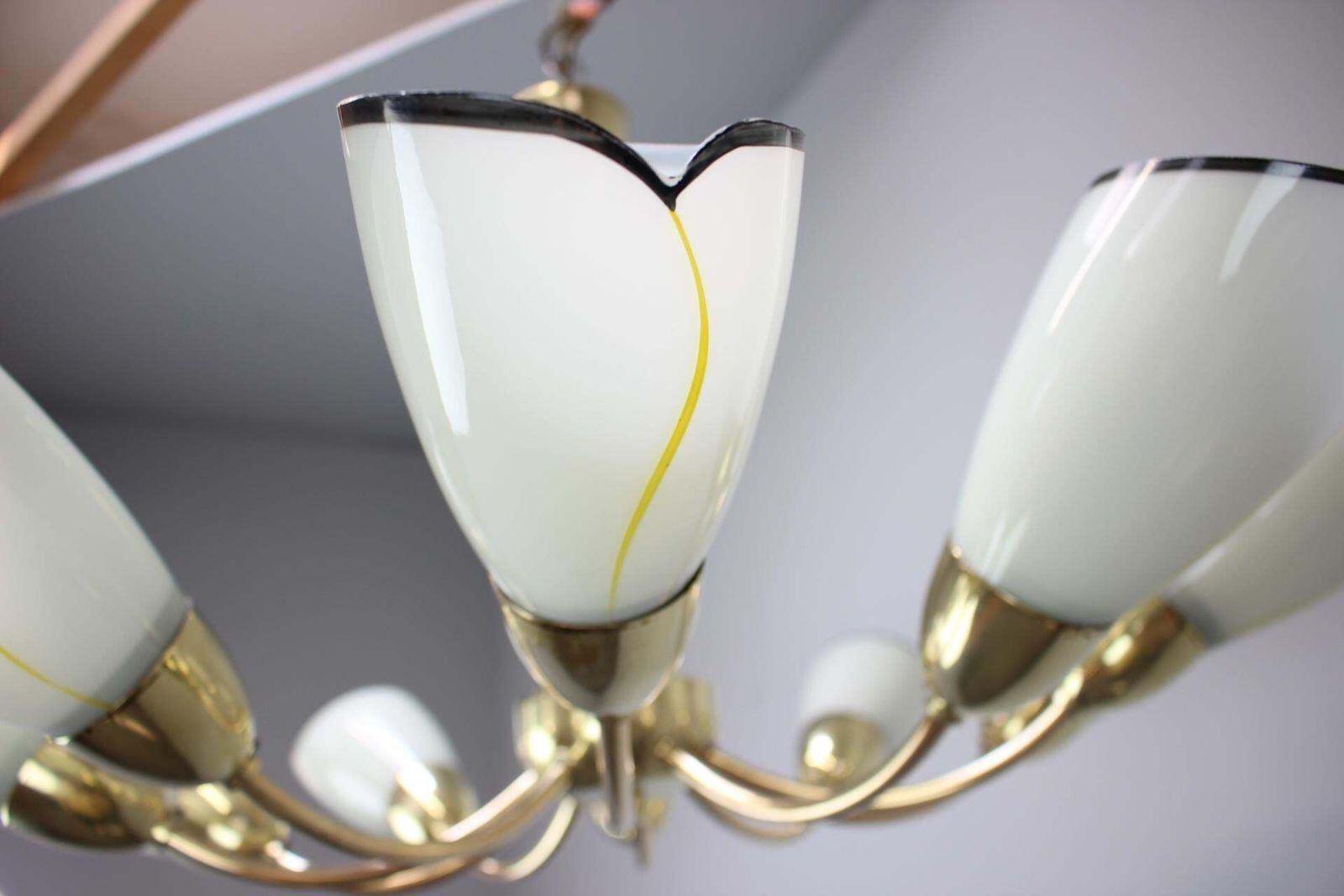 1960s Czechoslovak Mid Century Modern Ten Arm Brass And Glass Chandelier photo 984.0