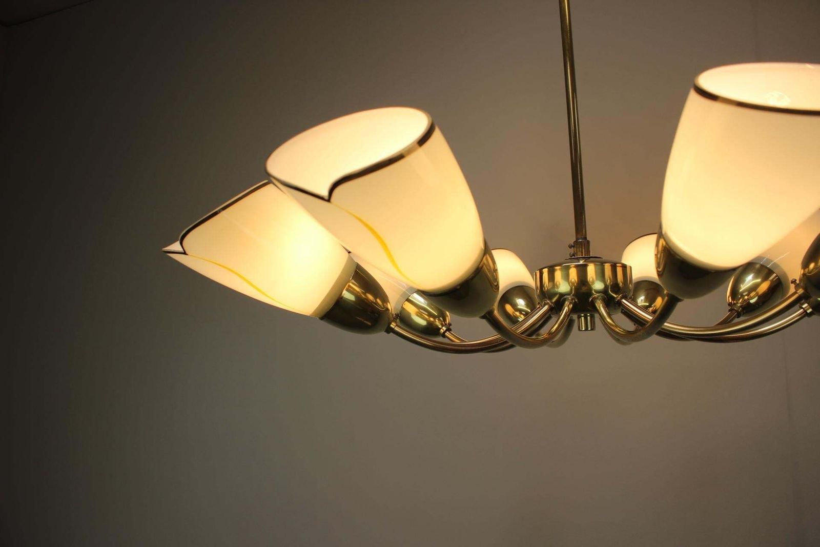 984.0 1960s Czechoslovak Mid Century Modern Ten Arm Brass And Glass Chandelier photo