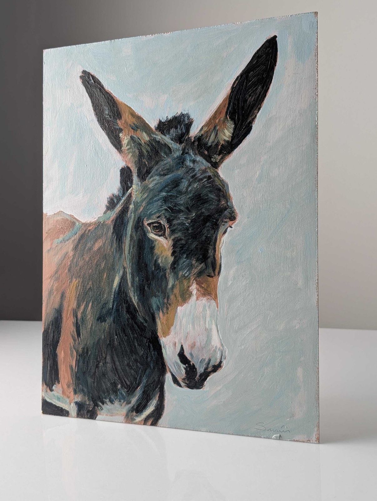 Oil On Panel, Portrait Of A Donkey, 20th Century. photo buy
