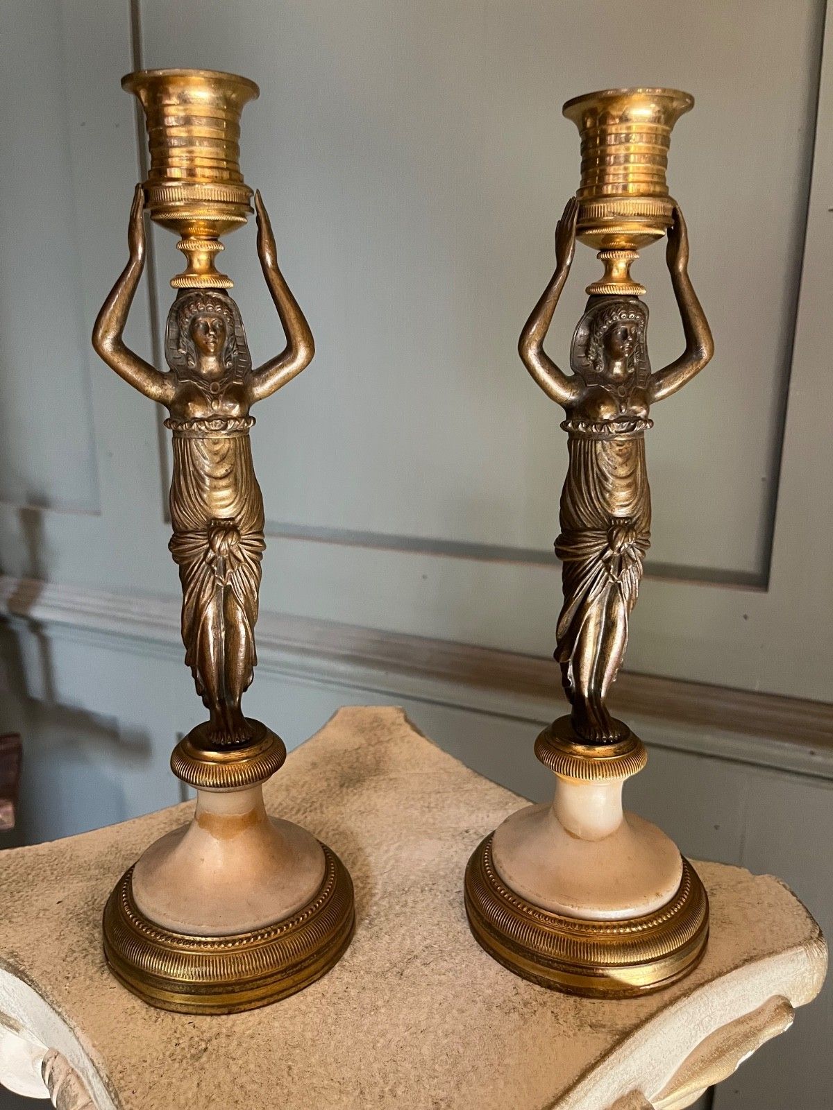 Antique Pair Of  Bronze Candlesticks Neo Classical Louis XVI Style