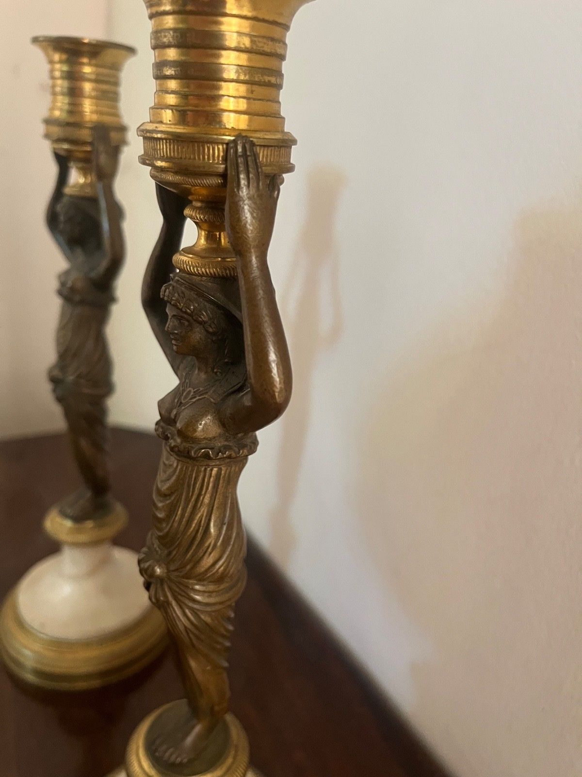 Antique Pair Of  Bronze Candlesticks Neo Classical Louis XVI Style photo furniture