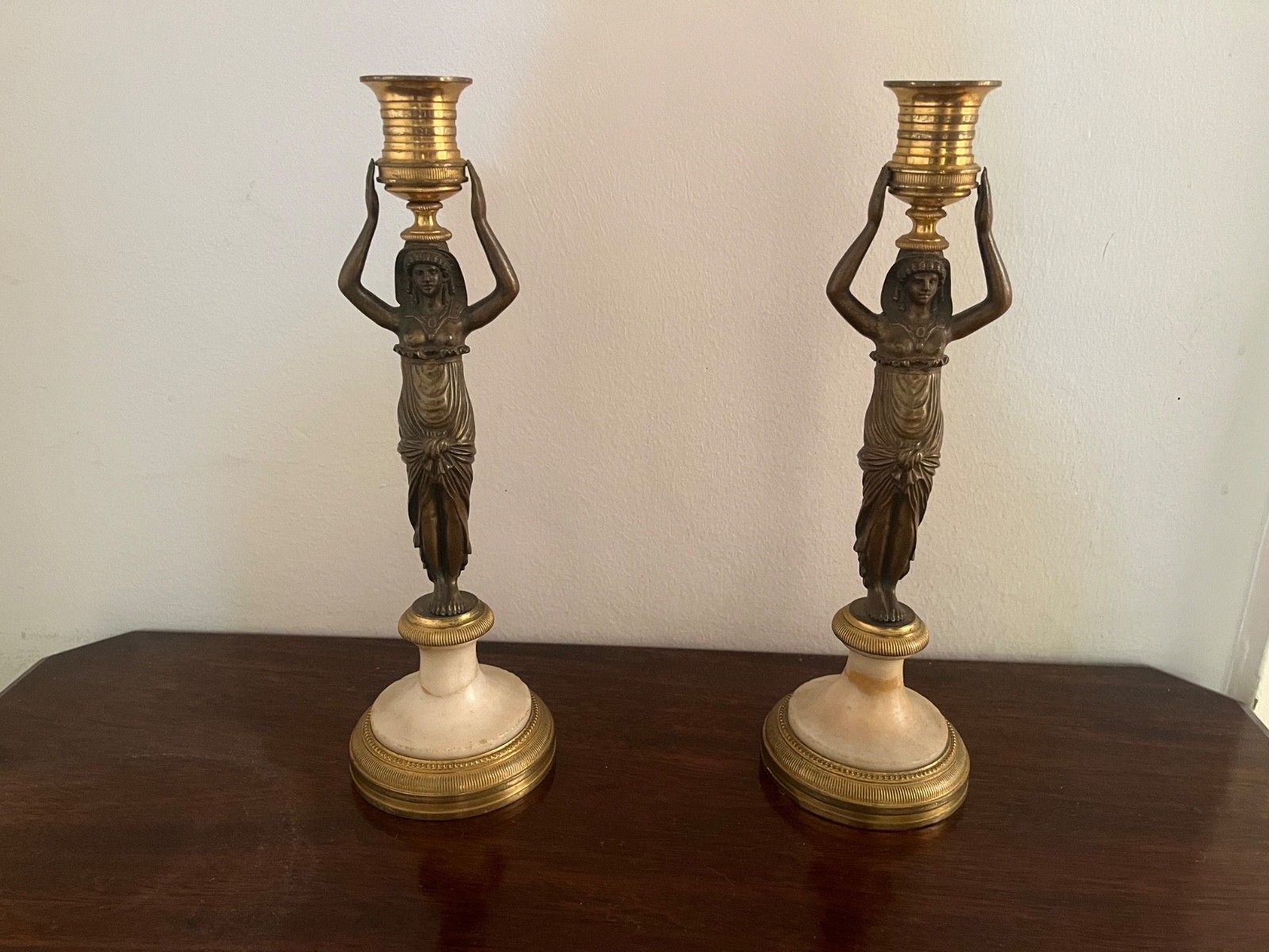 photo for sale Antique Pair Of  Bronze Candlesticks Neo Classical Louis XVI Style