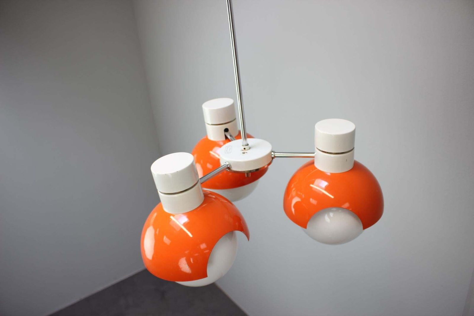 1970s Czechoslovak Napako Space Age Orange And Opaline Glass Chandelier photo Lighting