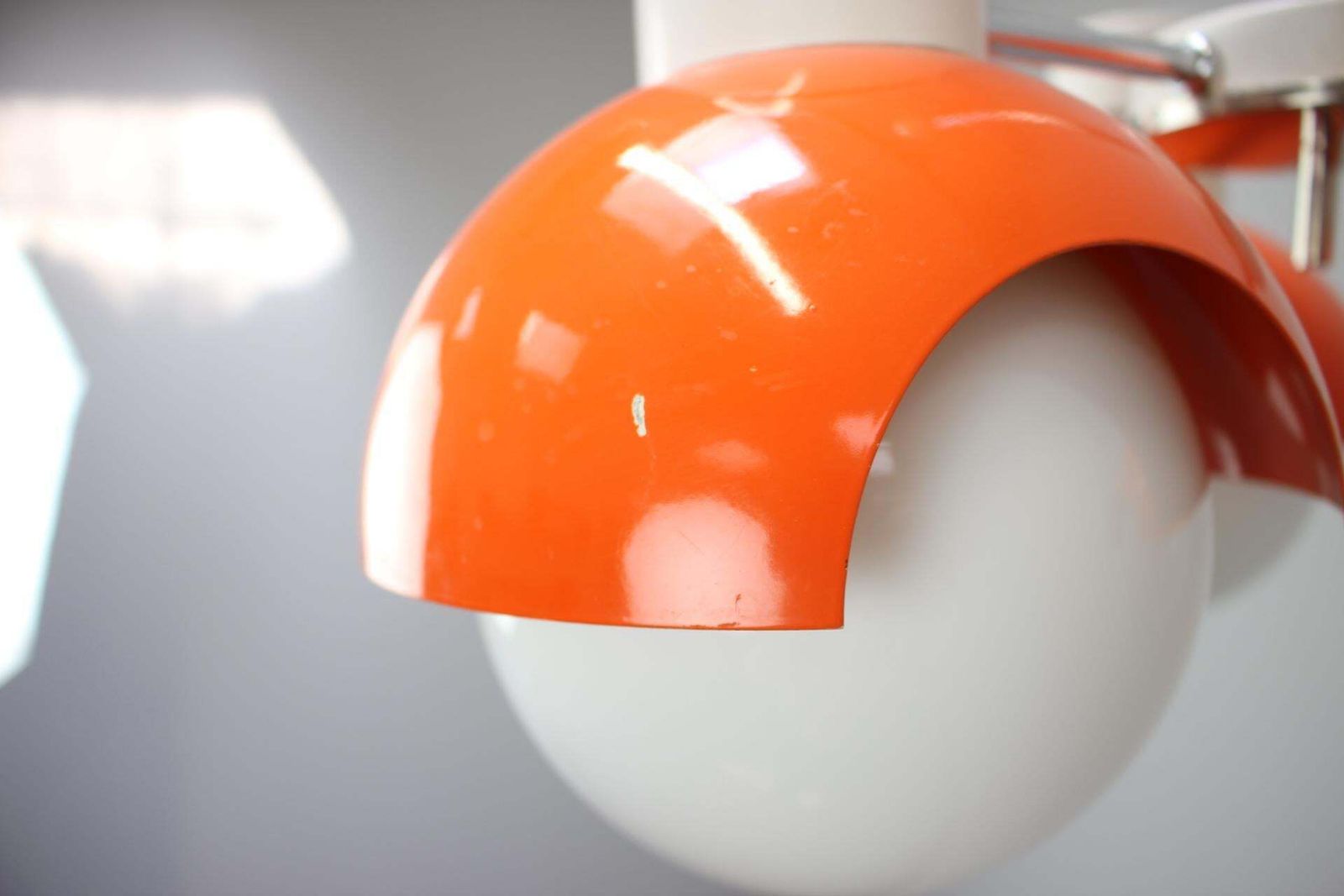 1970s Czechoslovak Napako Space Age Orange And Opaline Glass Chandelier photo 577.0