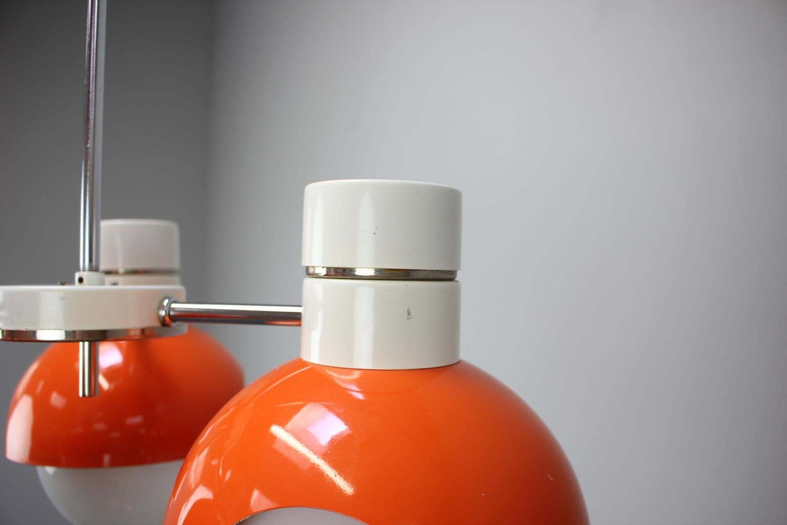 1970s Czechoslovak Napako Space Age Orange And Opaline Glass Chandelier photo vinterior